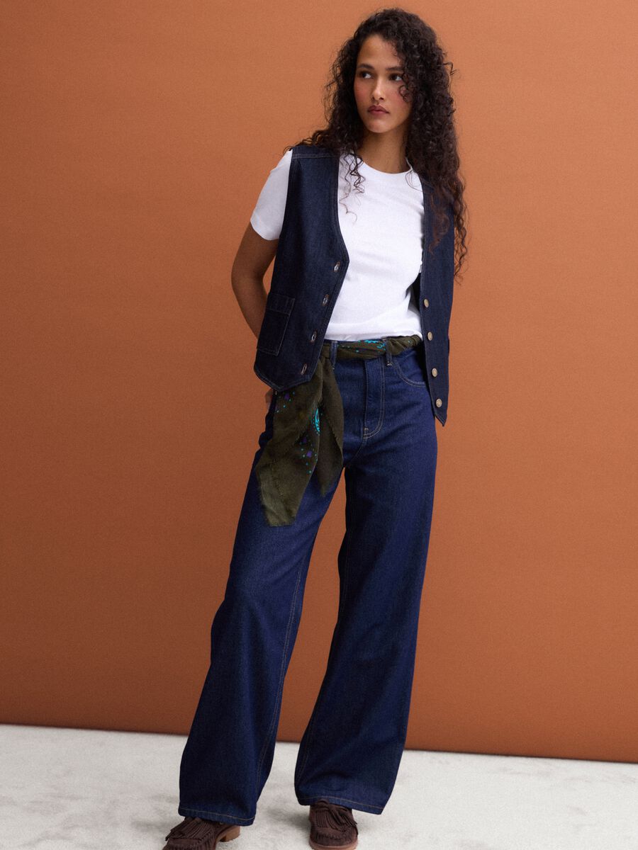 Jeans denim blu in puro cotone straight fit_0