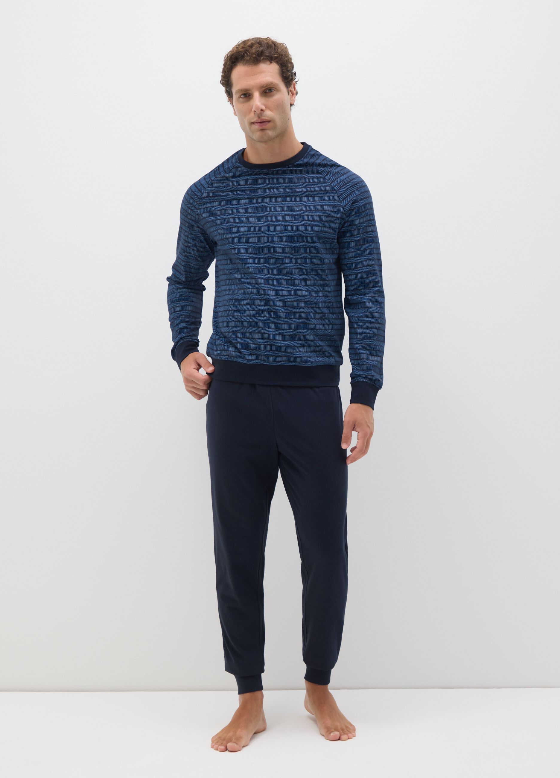 Regular Fit Blue Pure Cotton Pyjamas