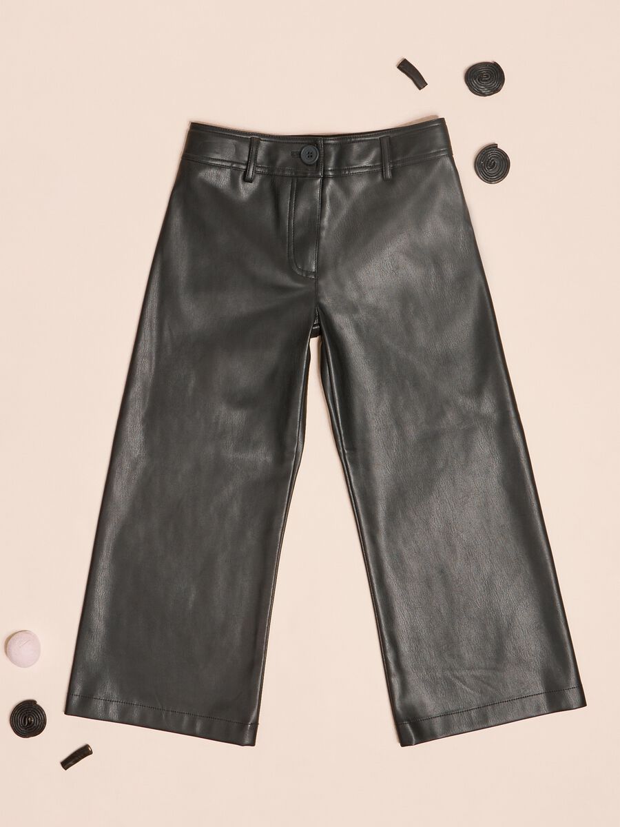 Pantalone in finta pelle wide leg_0