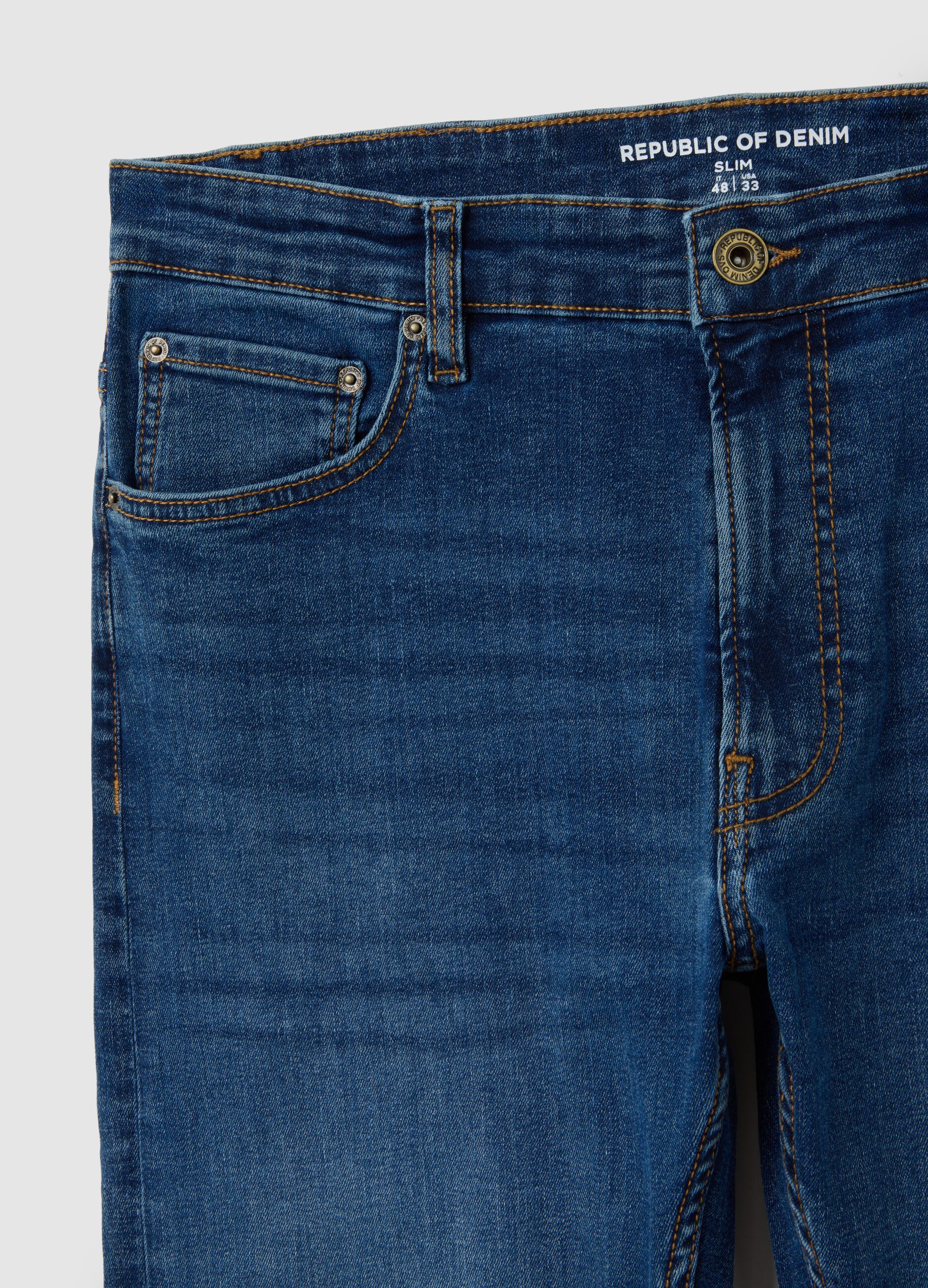 Slim Fit Stretch Cotton Blue Denim Jeans