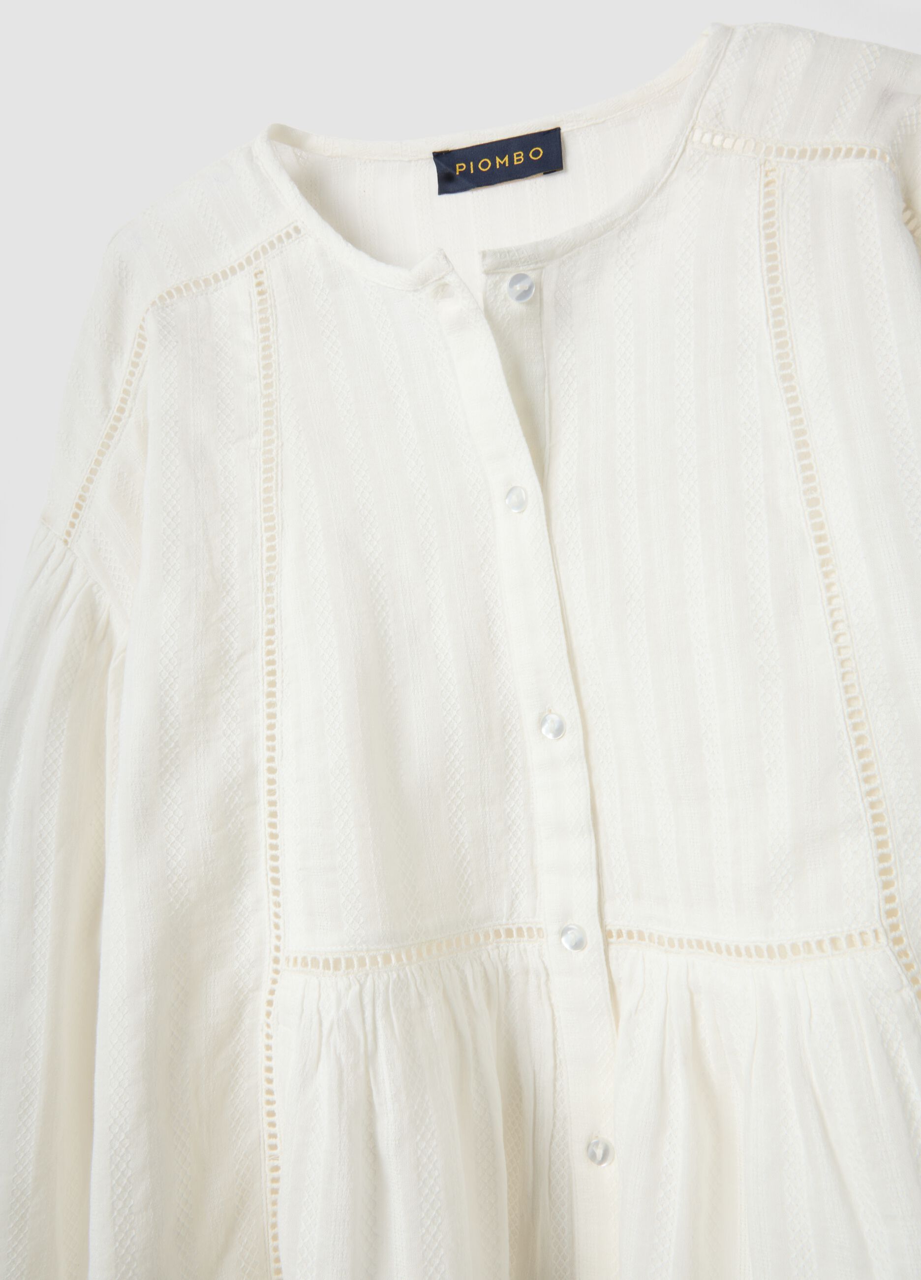 White pure cotton regular-fit shirt with broderie anglaise inserts