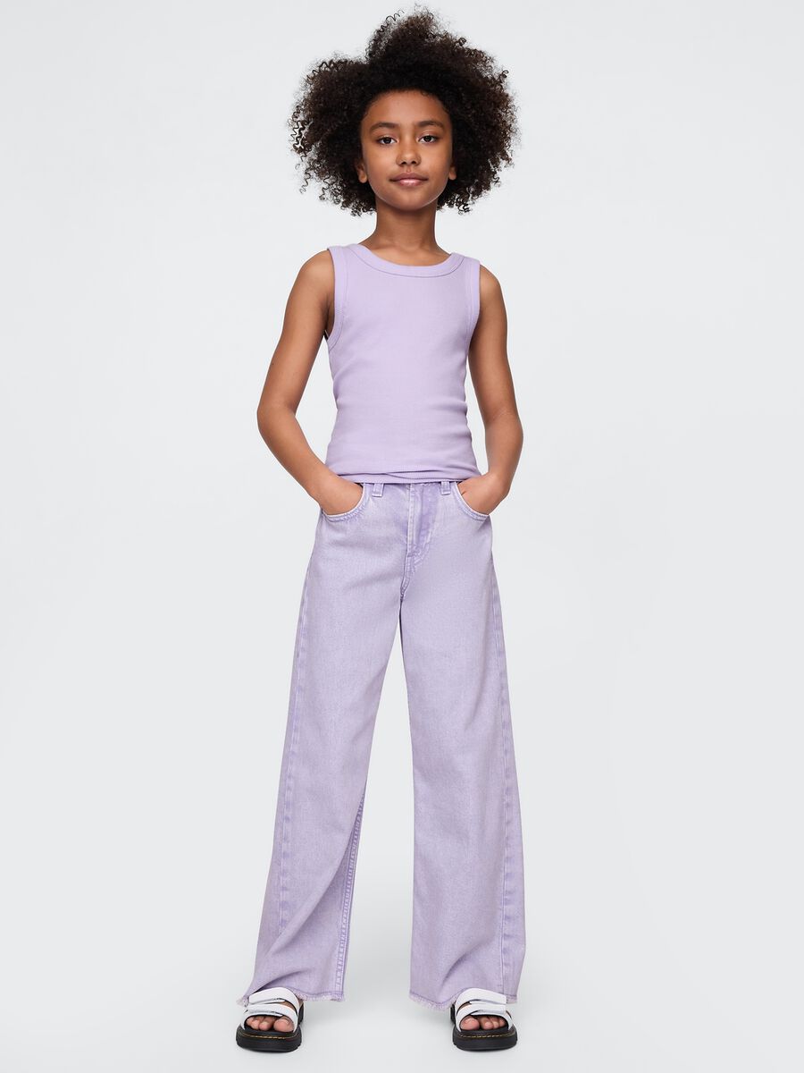 Purple wide leg jeans in cotton and Lyocell_0