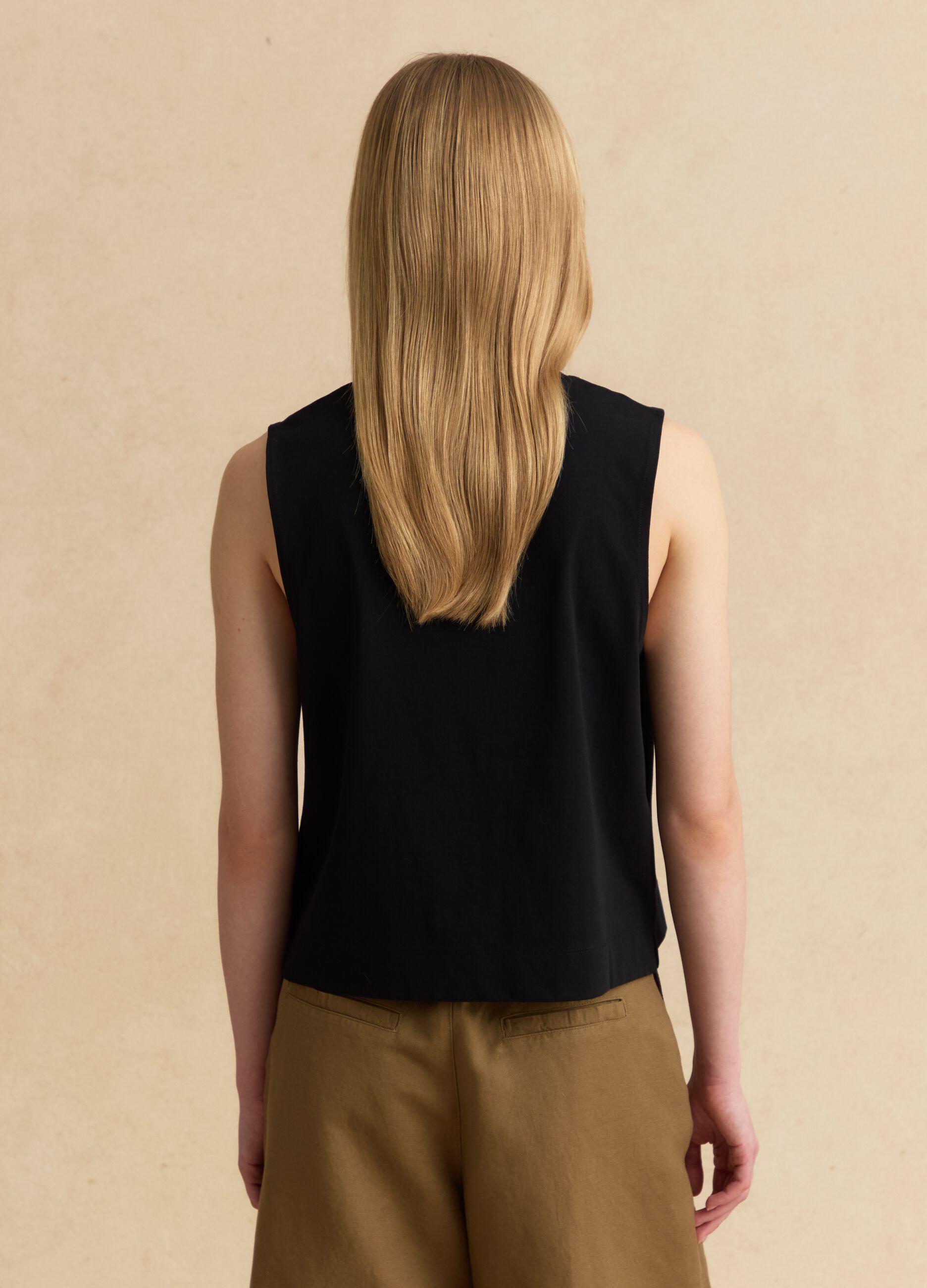 Black cotton-blend tank top