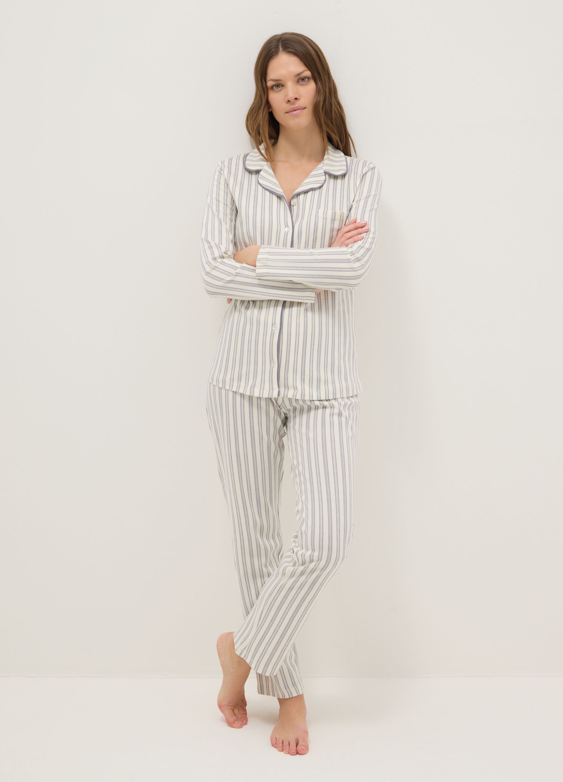 Grey striped pure cotton pyjamas with regular fit