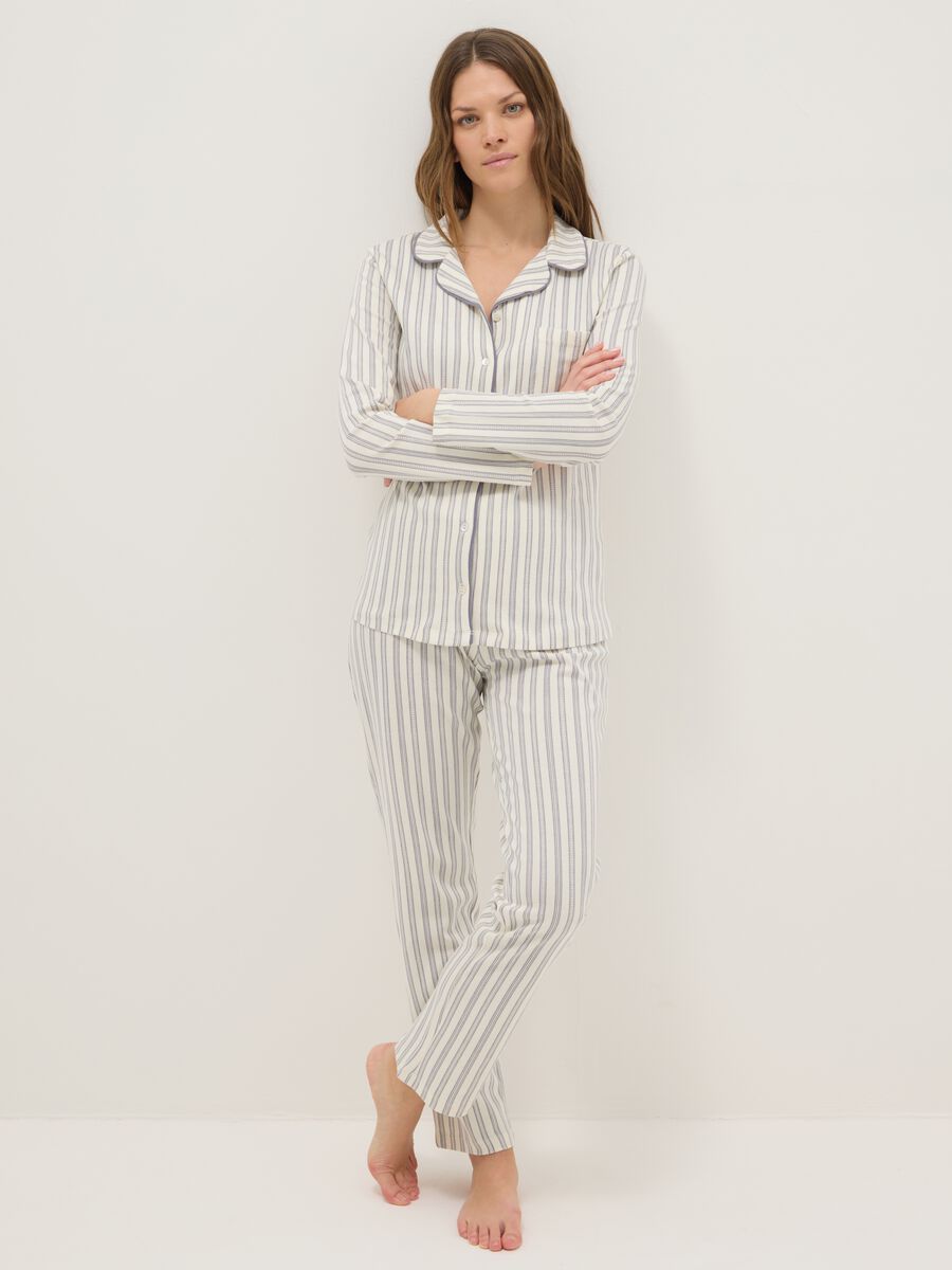 Grey striped pure cotton pyjamas with regular fit_0