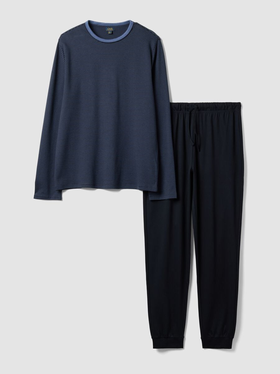 Navy blue pure organic cotton crew-neck pyjamas_0