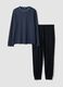 Navy blue pure organic cotton crew-neck pyjamas_0