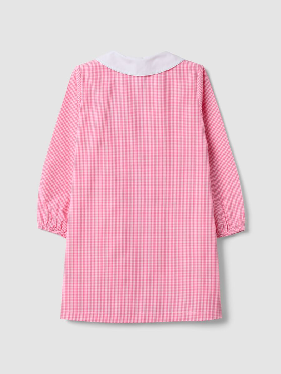 Pink gingham nursery apron with white collar and Minnie embroidery_1