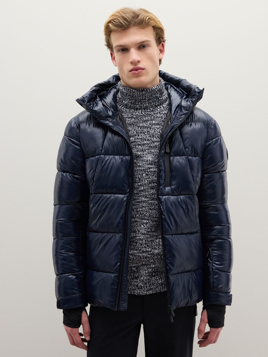 Blue padded regular fit water repellent jacket with zip_0