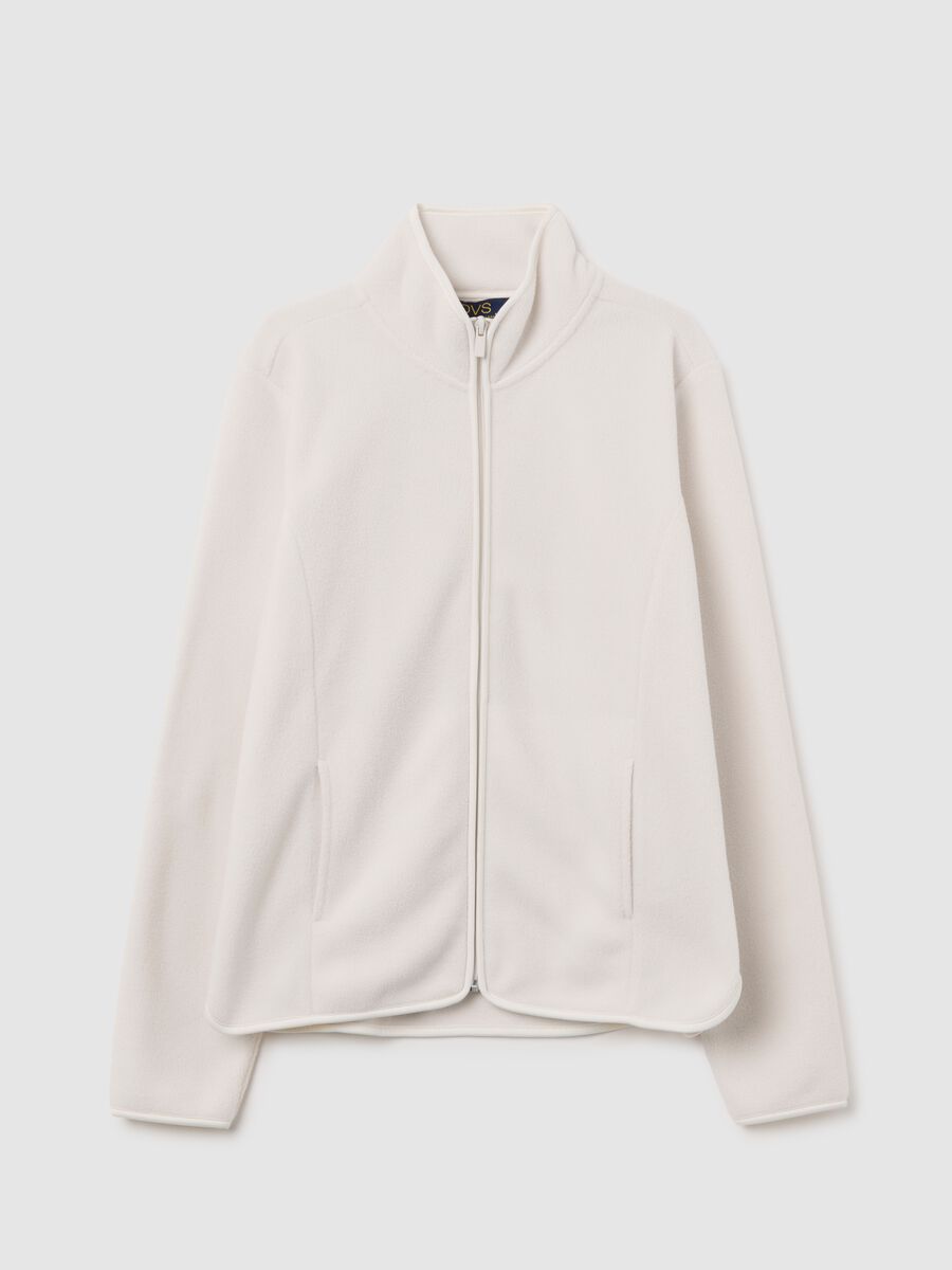 Felpa in pile a collo alto bianca vestibilità fitted e zip_4