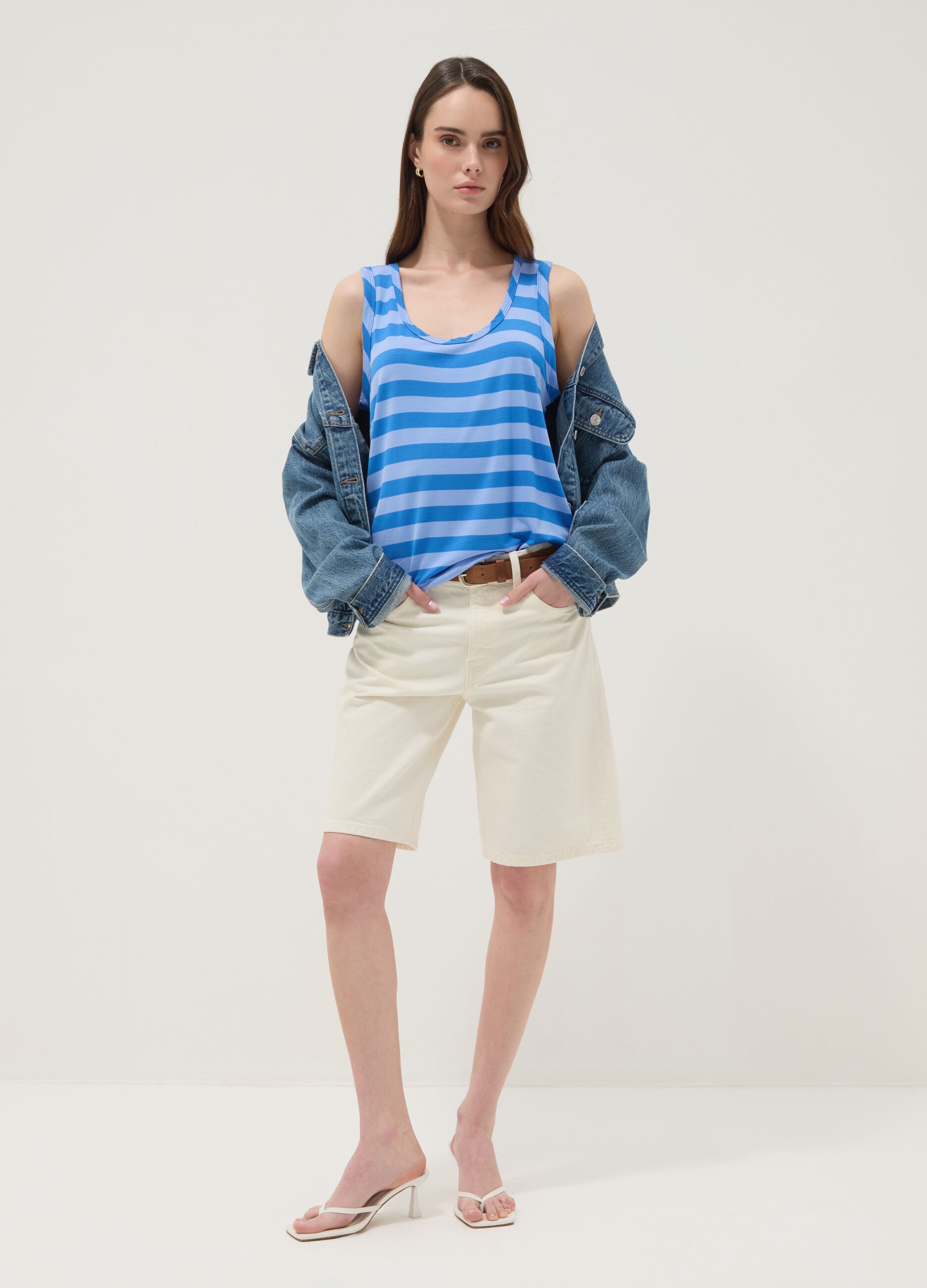 Blue striped stretch viscose tank top