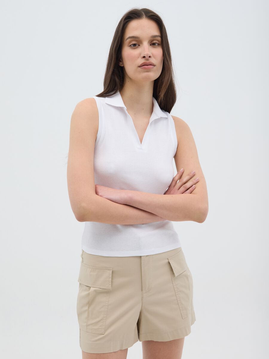 Women's Sleeveless White Slim Fit Pure Cotton Top_0