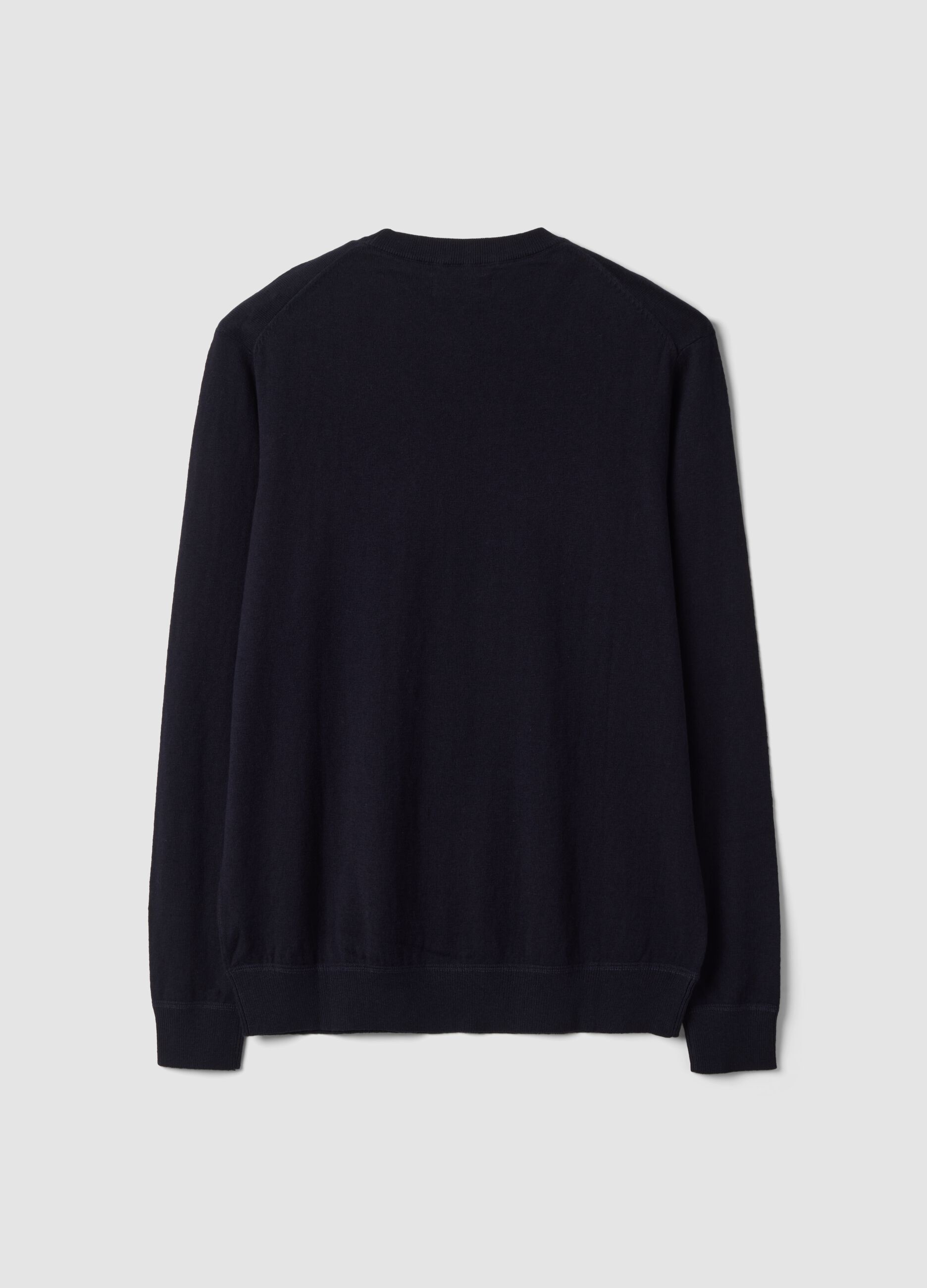 Blue cotton and cashmere blend crew-neck jumper