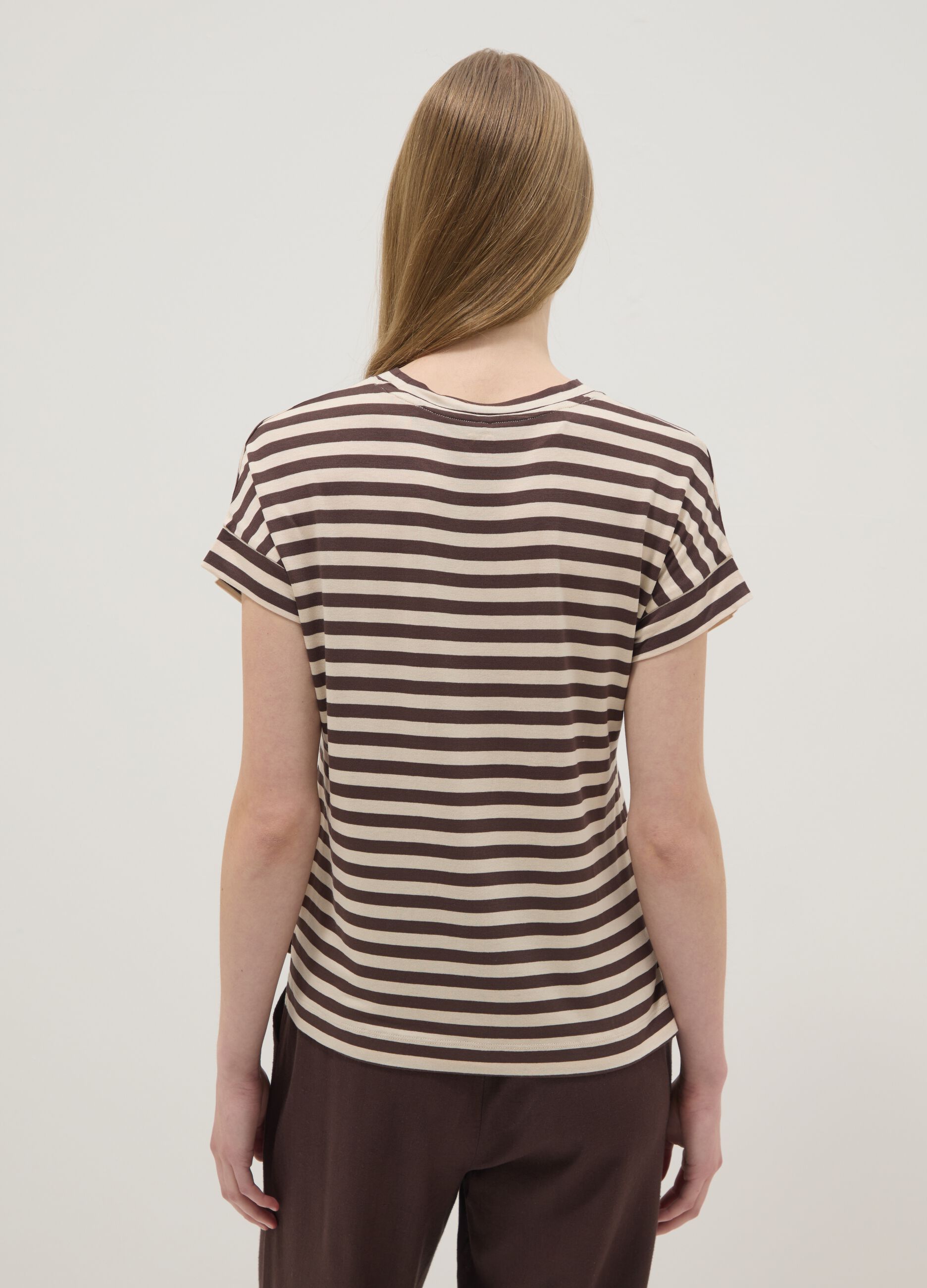 Regular-fit multicolour striped stretch viscose T-shirt