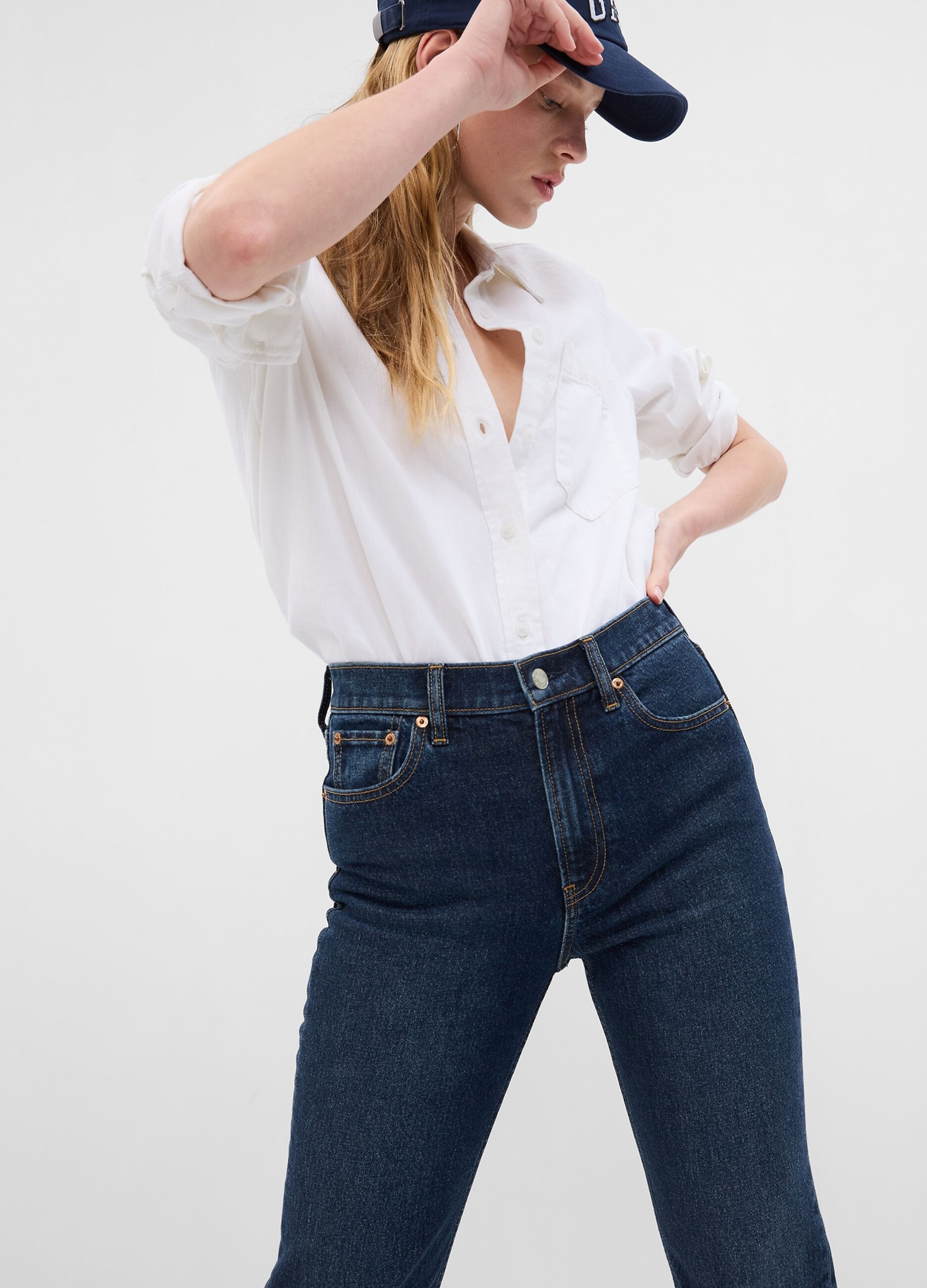 Straight-fit, high-rise jeans