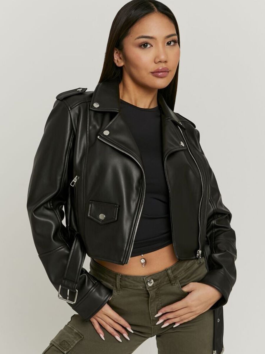 Giacca biker nera regular fit_0