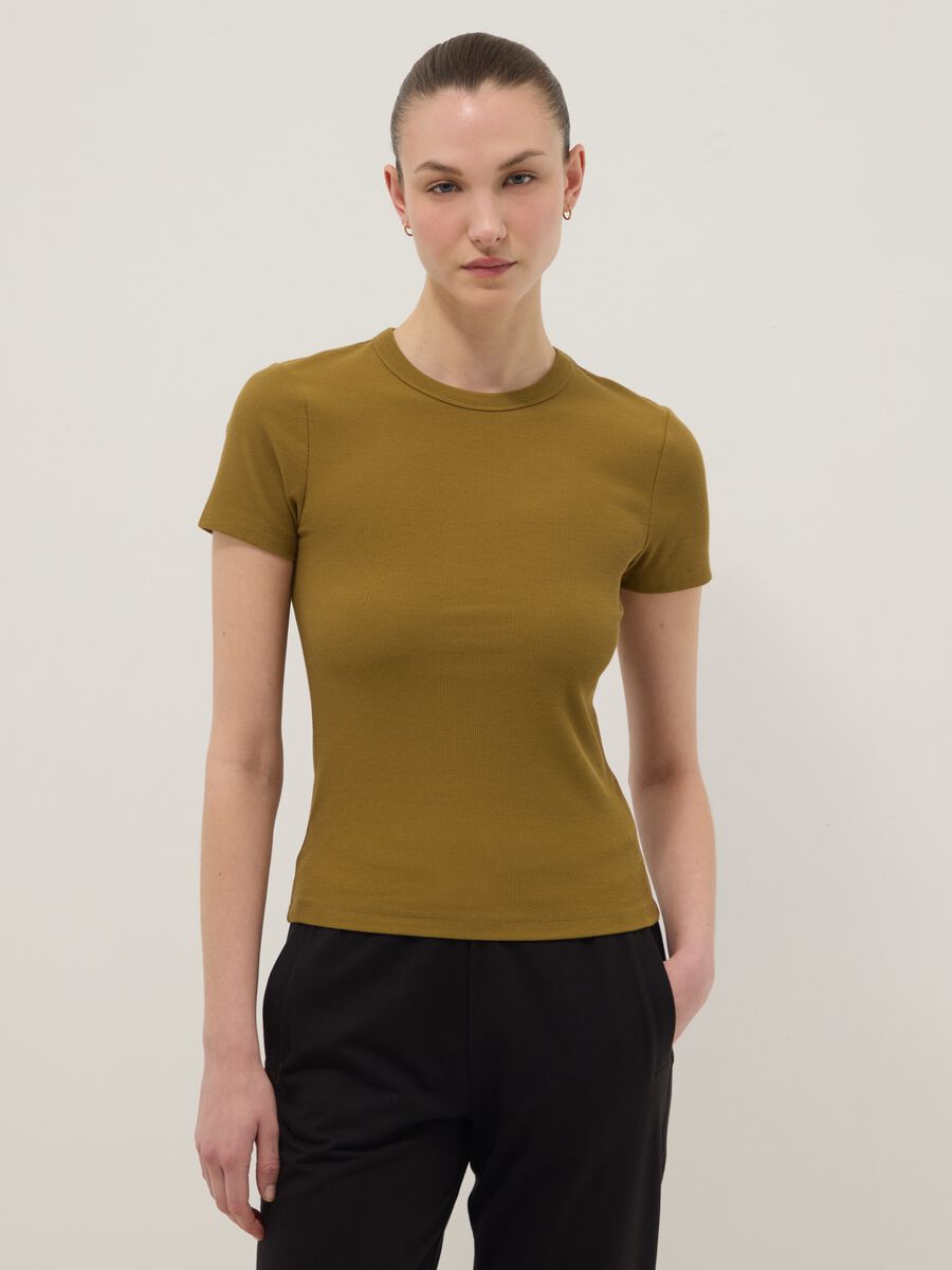 Green fitted short-sleeve stretch cotton T-shirt_1