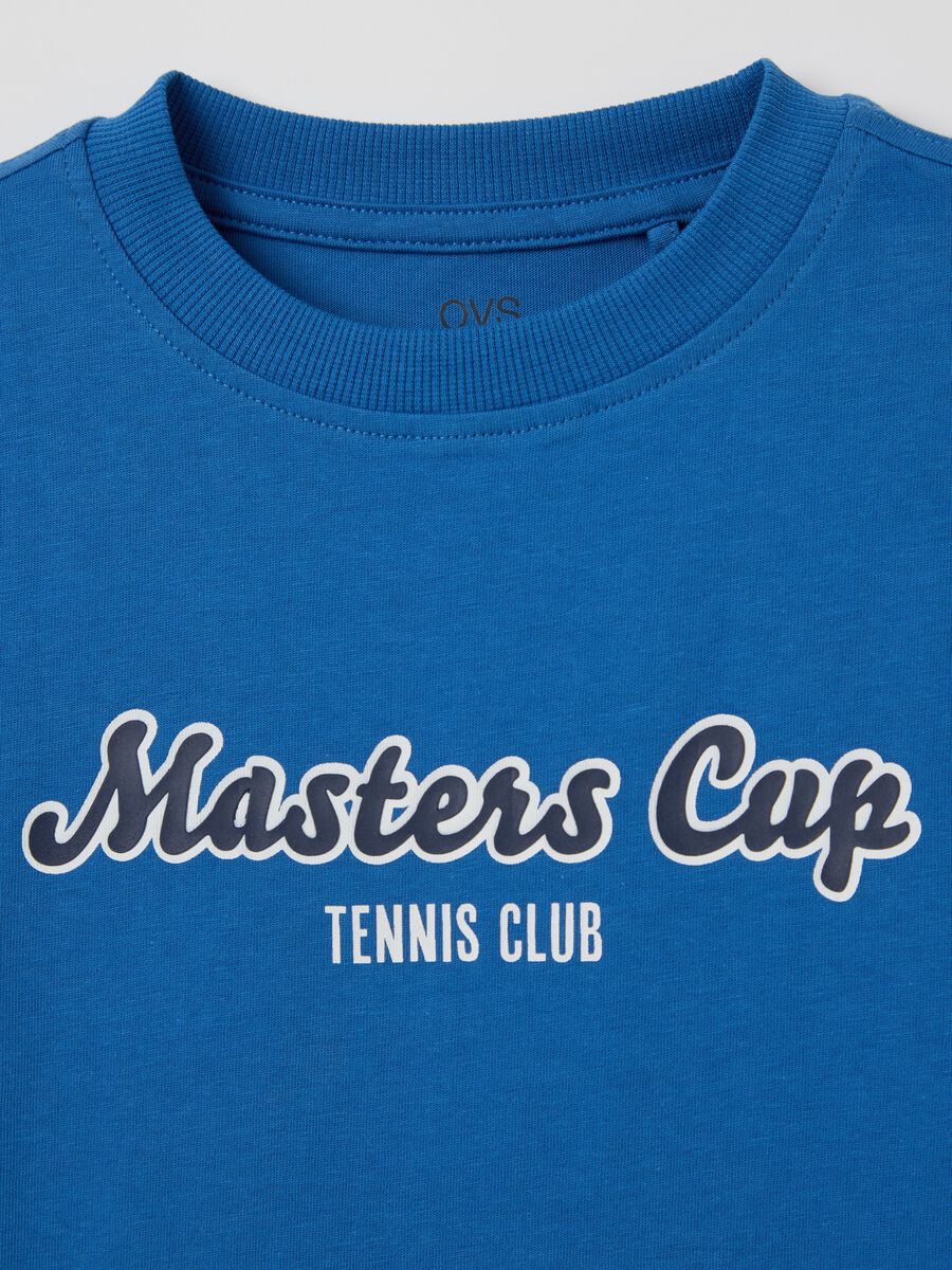 Blue cotton T-shirt with lettering print_2