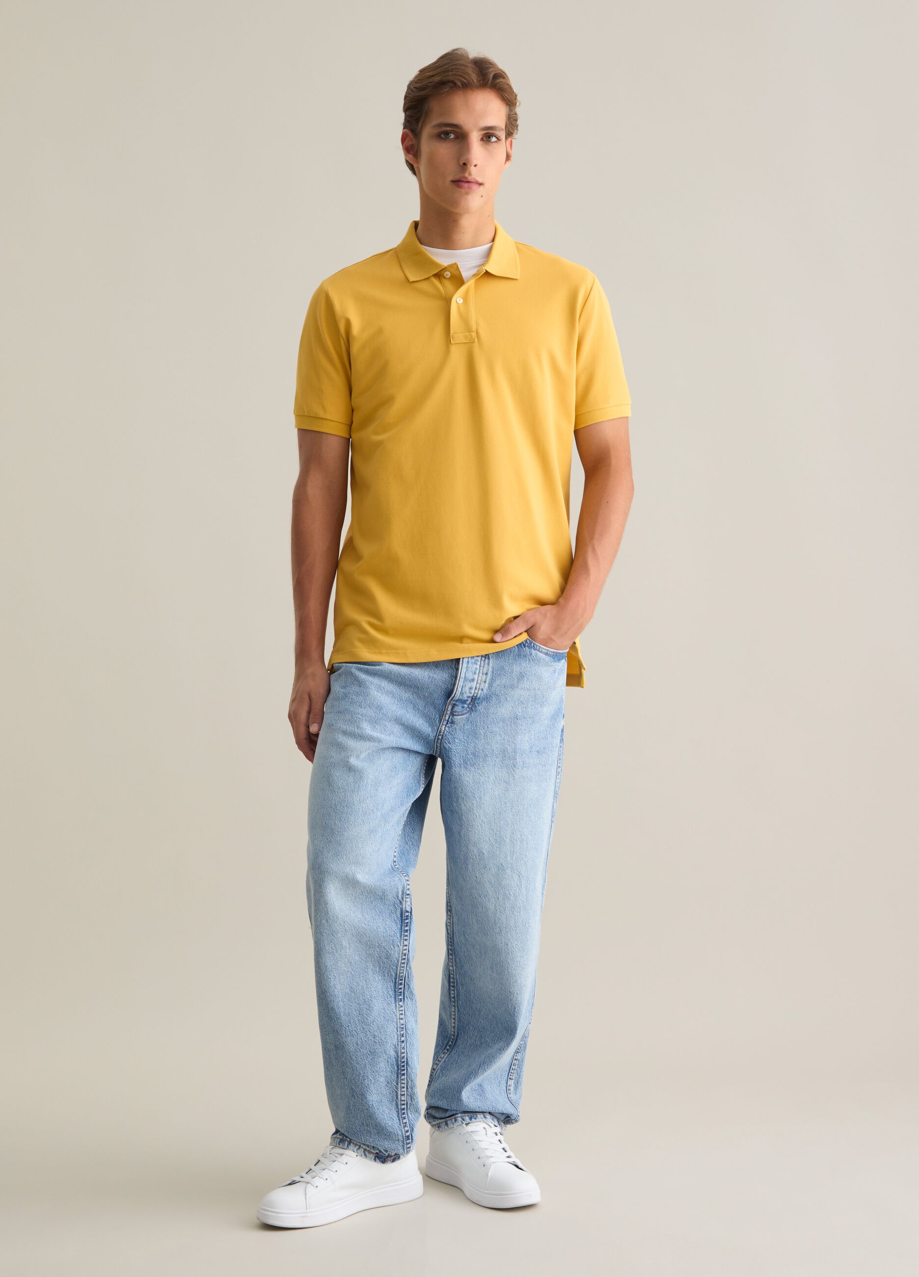 Polo da uomo in puro cotone Supima giallo regular fit