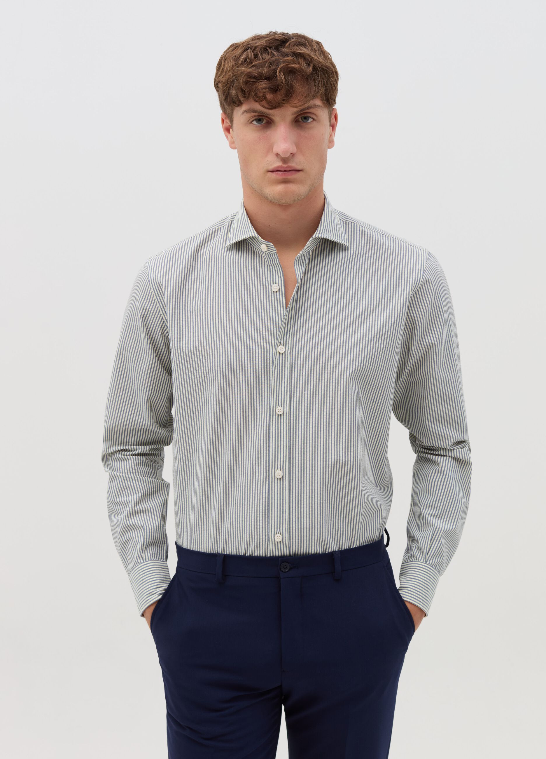 Regular-fit striped cotton shirt