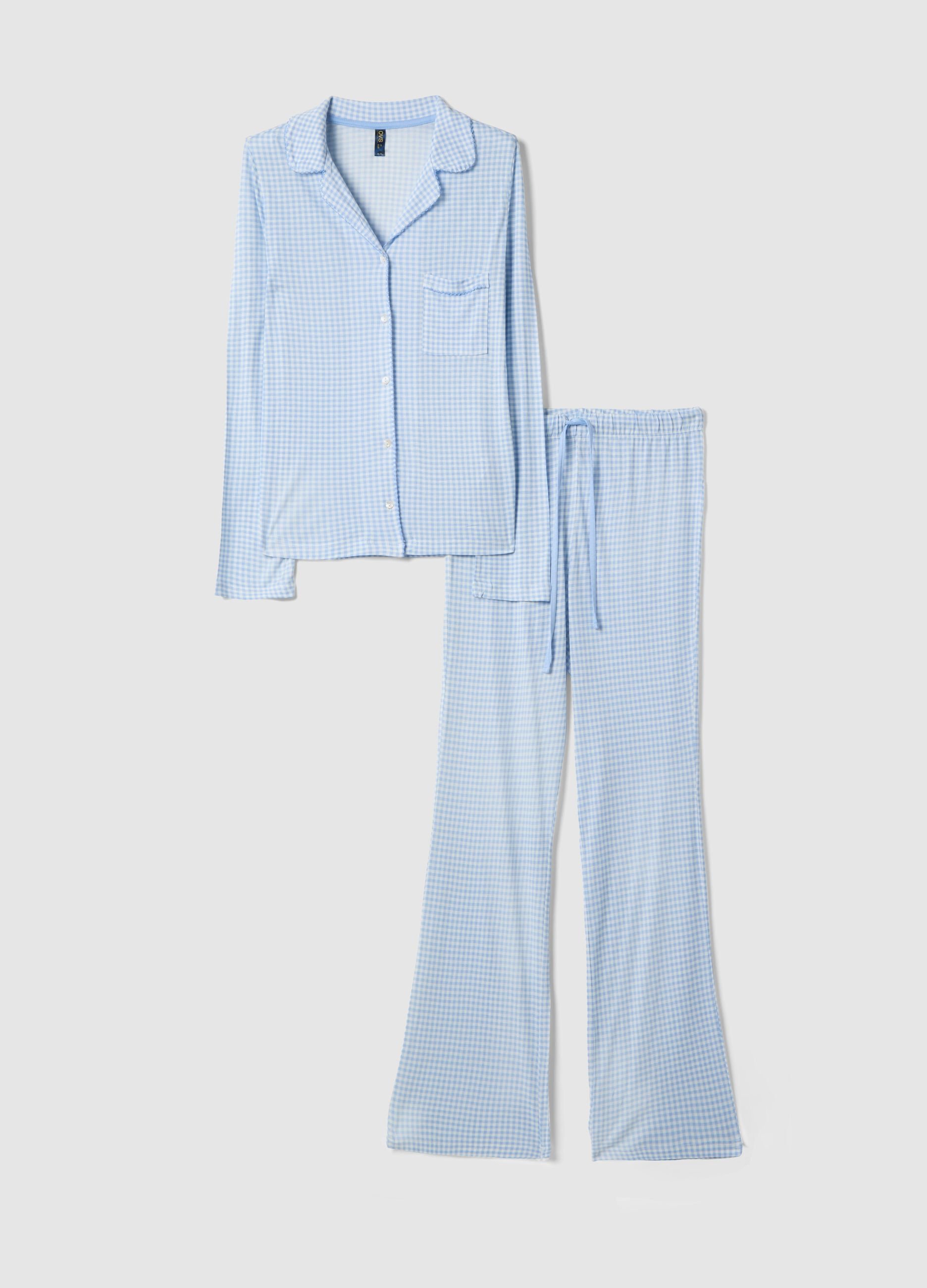 Pure Viscose Multicolour Check Pyjama Regular Fit with V-Neck