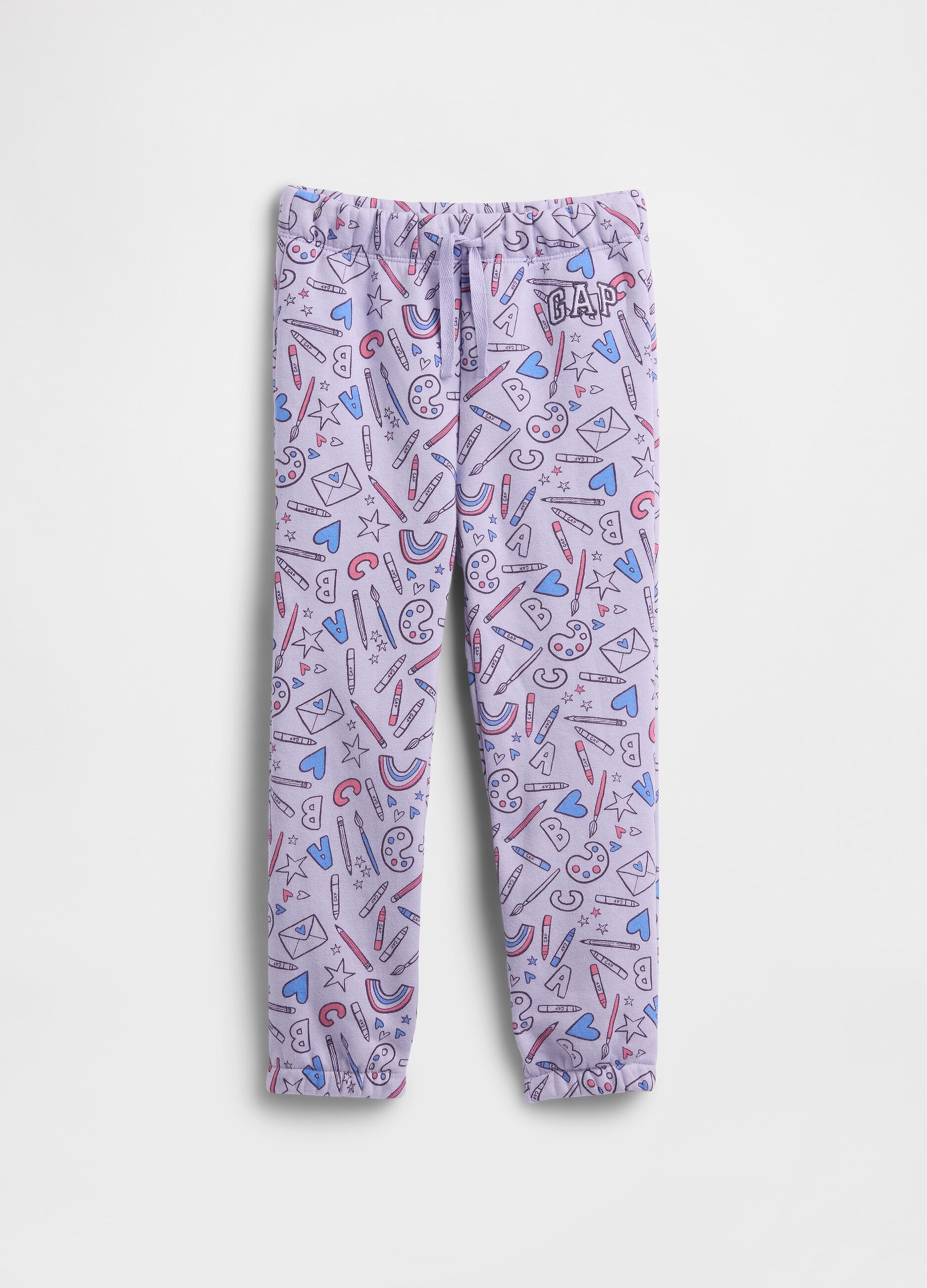 Pantaloni viola per bambina con stampa grafica