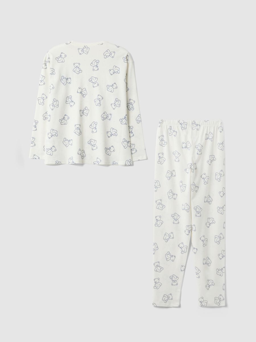 Pigiama in puro cotone bianco da ragazza regular fit con orsetti_1