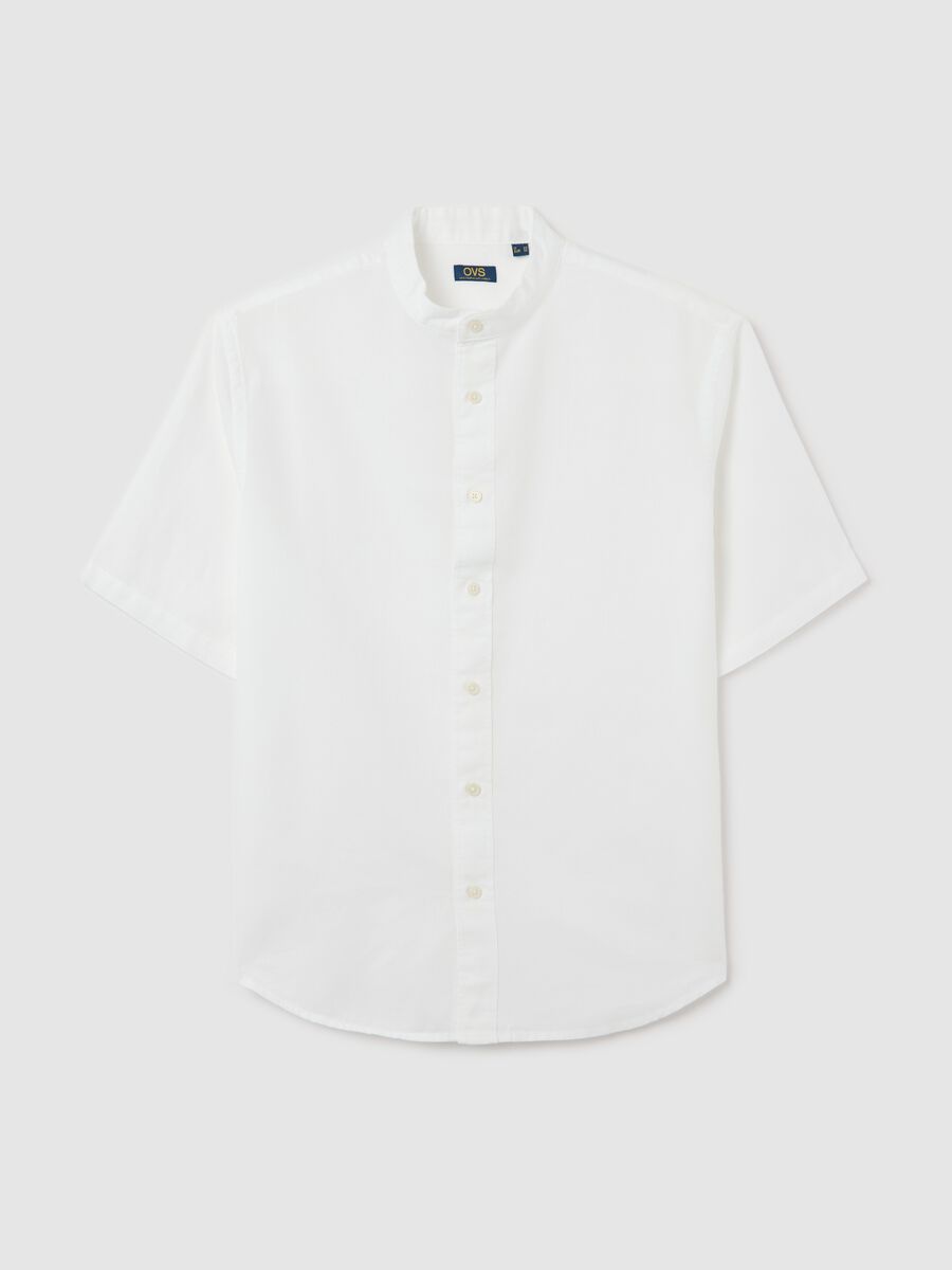 Mandarin shirt in cotton and linen with short sleeves_4