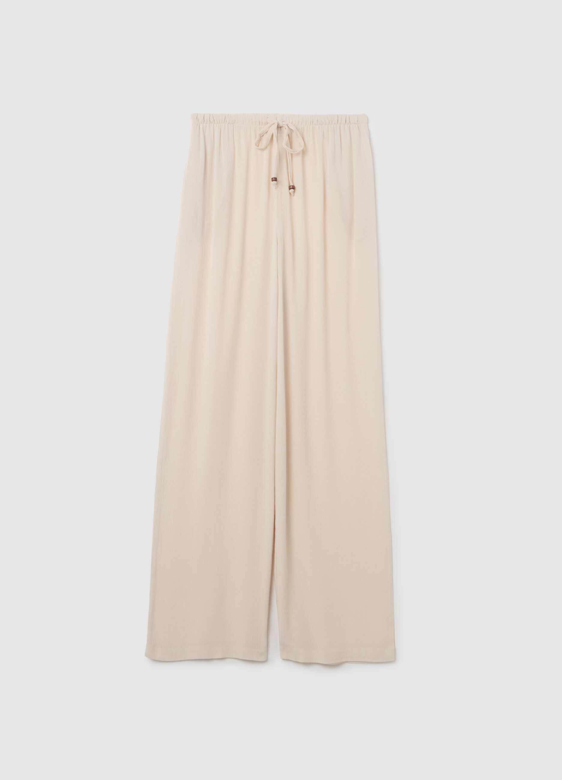 Women's beige relaxed-fit trousers in 100% viscose