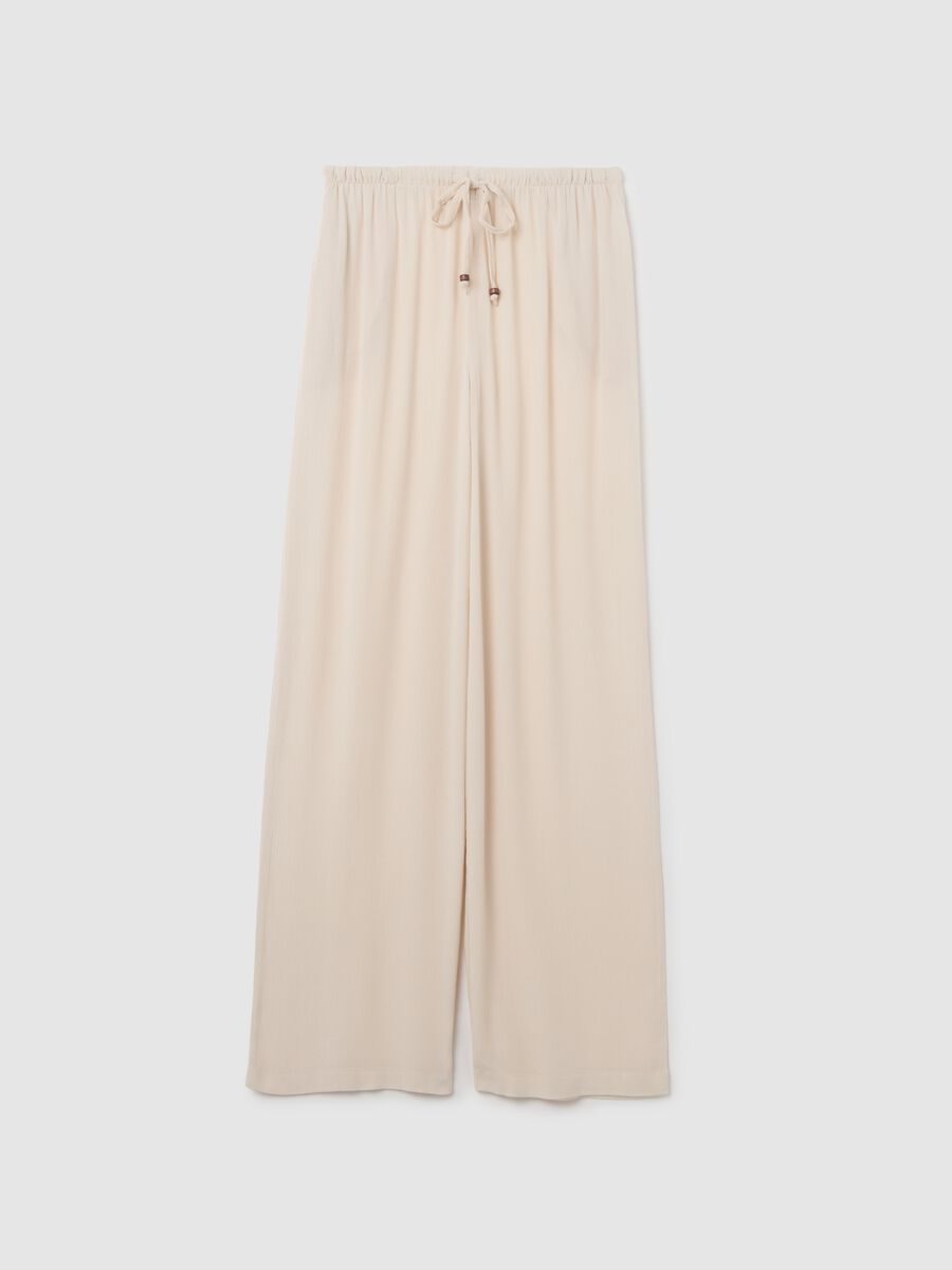 Women's beige relaxed-fit trousers in 100% viscose_4
