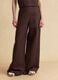 Brown linen-viscose blend wide-leg trousers with side zip fastening_1