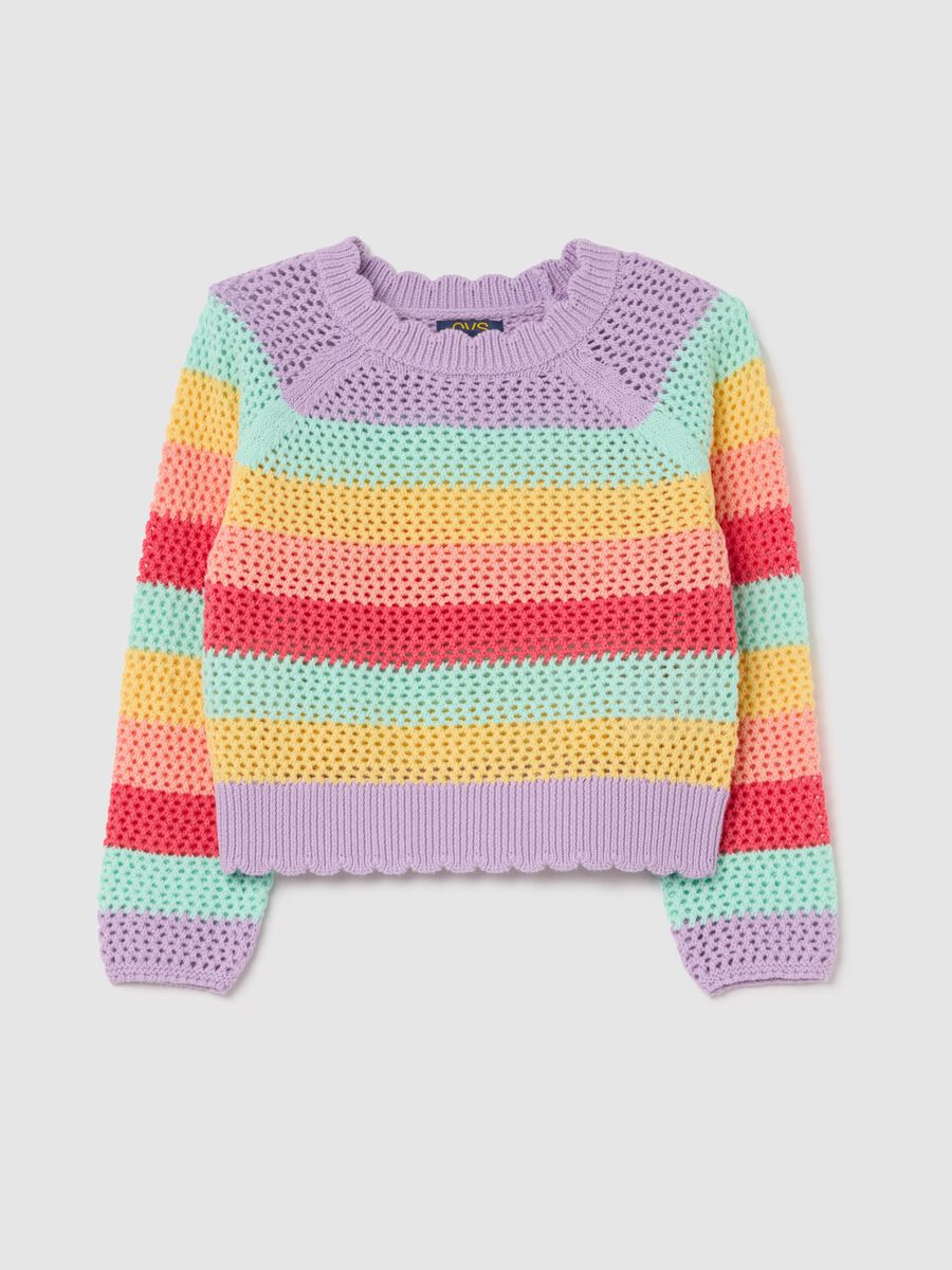 Striped pullover with openwork design_0