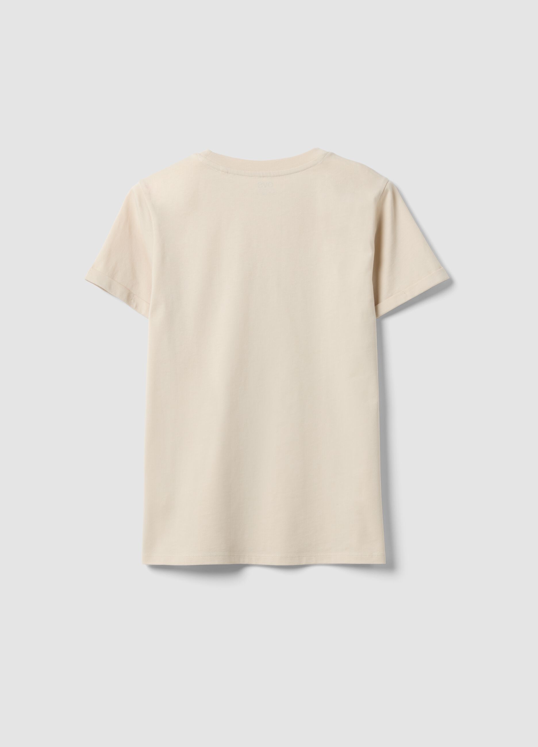 T-shirt beige in puro cotone con girocollo e stampa floreale regular fit