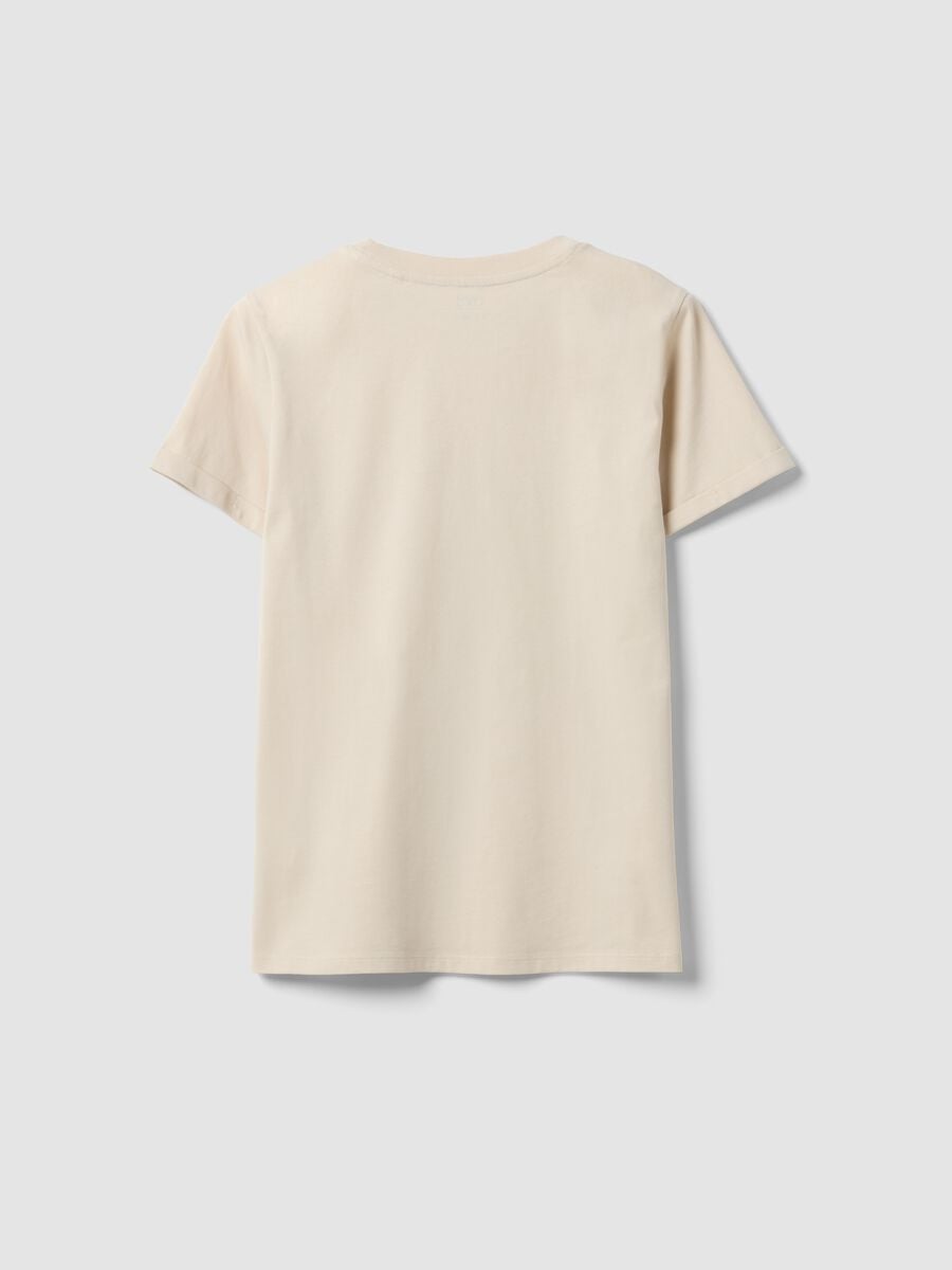 Beige pure cotton crew-neck T-shirt with floral print, regular fit_6