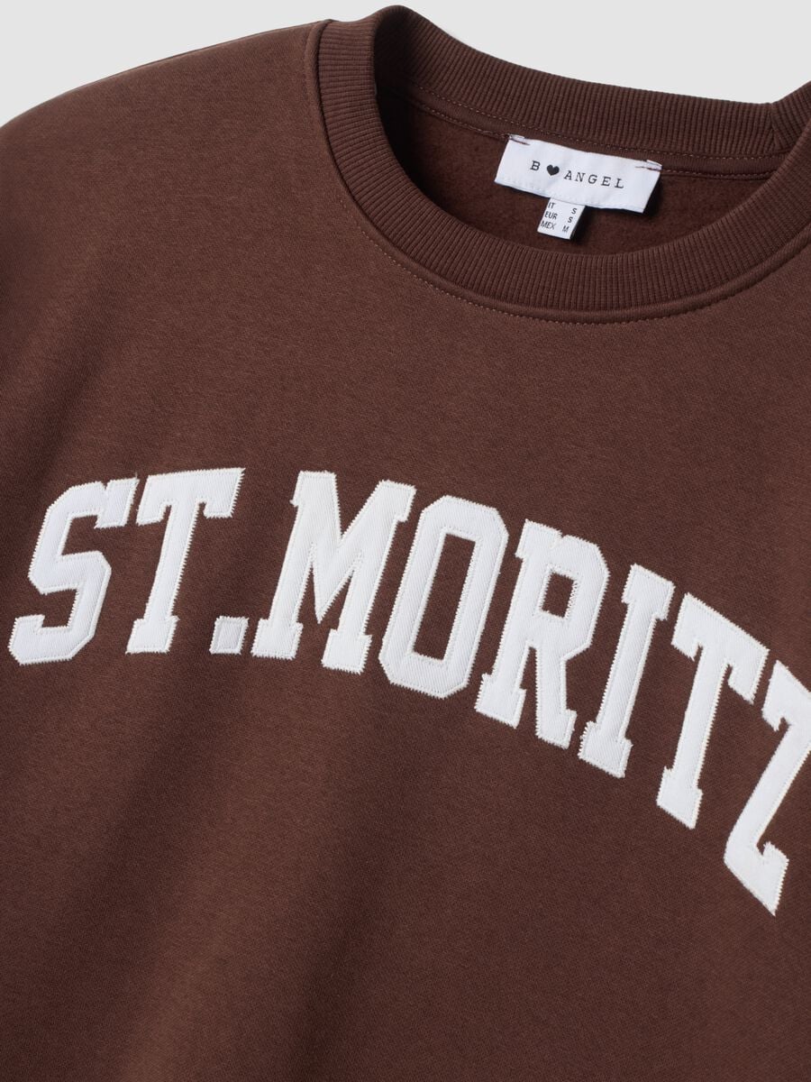 Brown cotton-blend sweatshirt with shirt-effect insert, regular fit_1