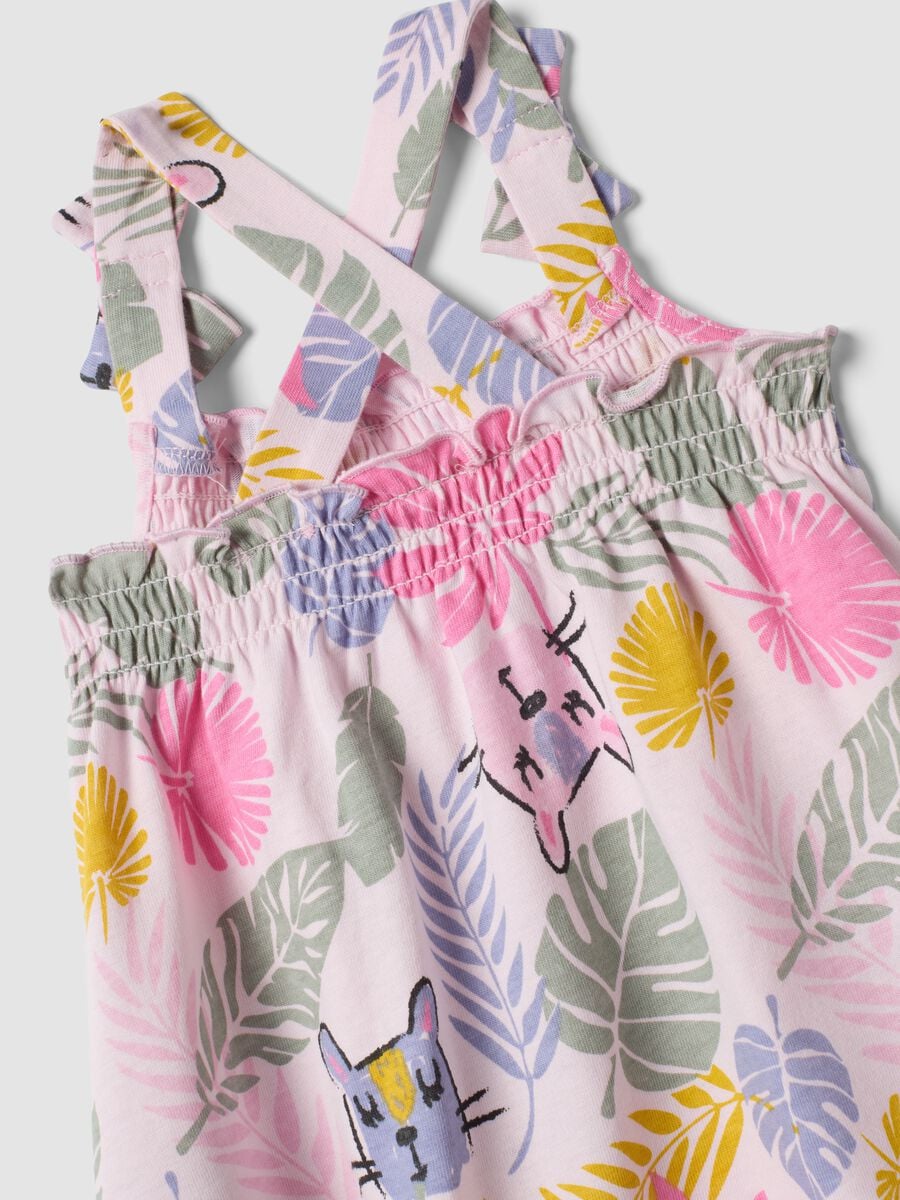 Pink pure cotton dress with tropical print_3