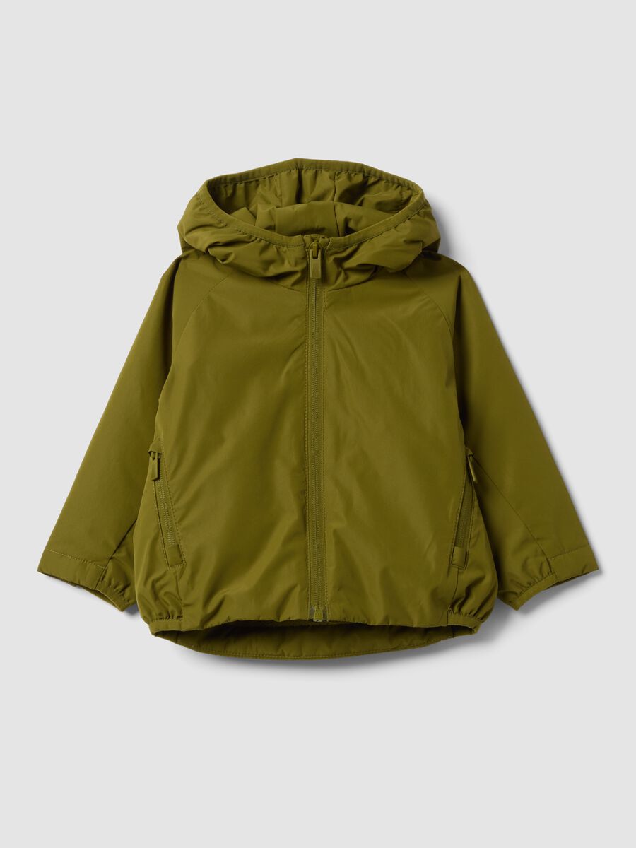Green water-repellent hooded jacket with zip, regular fit for boys_0