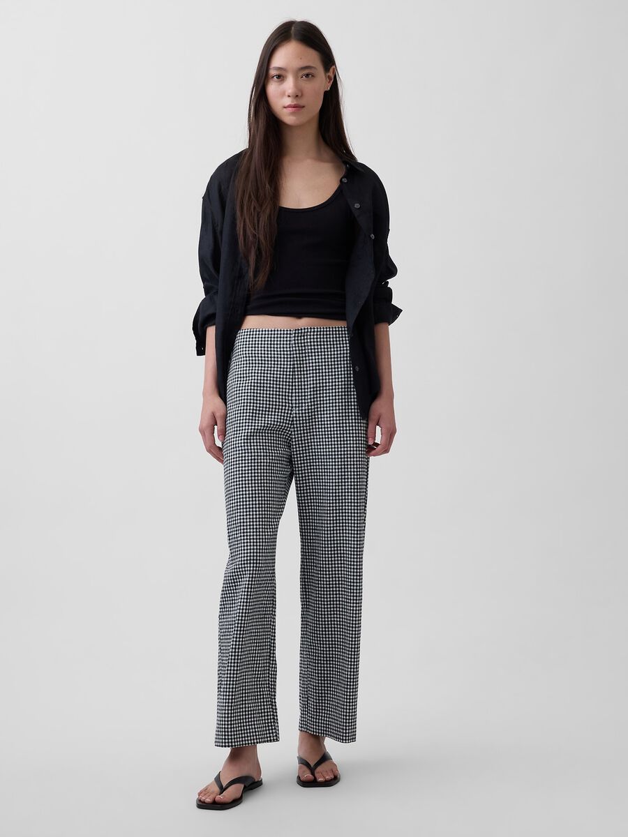 Checked linen-blend trousers_4