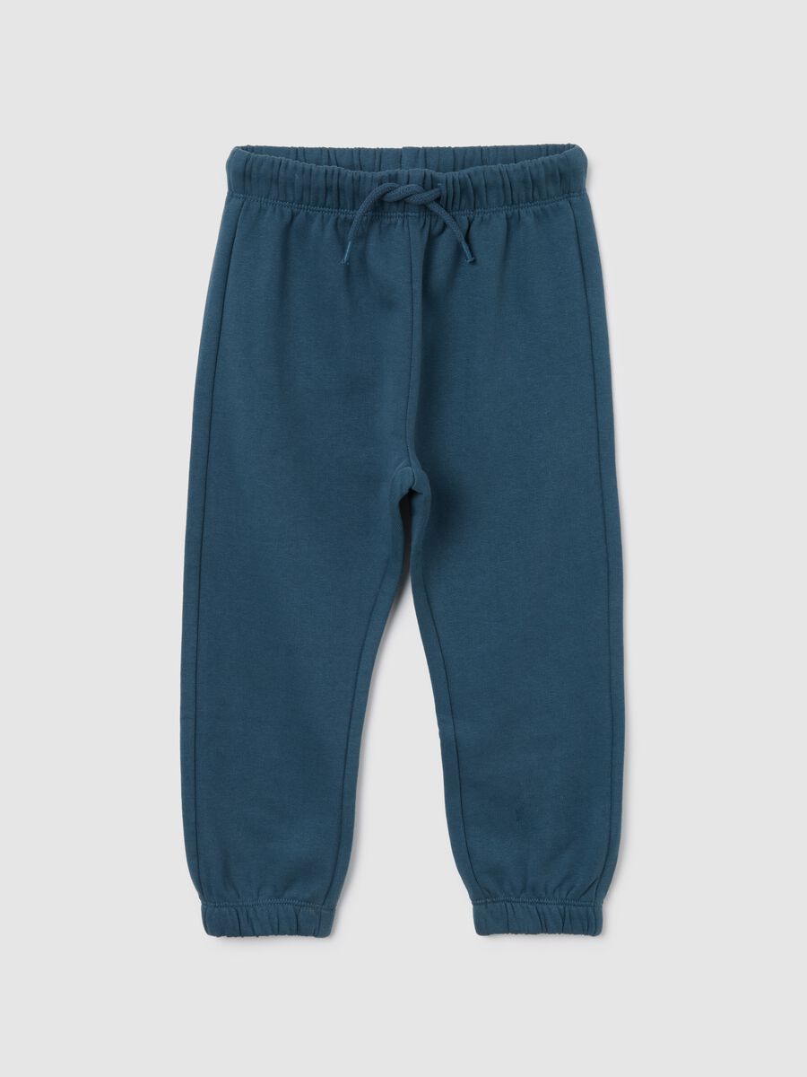 Pantaloni da bimbo in puro cotone blu regular fit con vita elasticizzata_0
