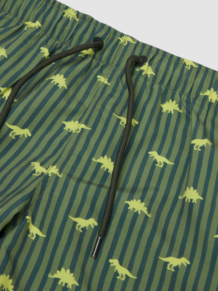 Green striped dinosaur print boys&rsquo; swim shorts_2