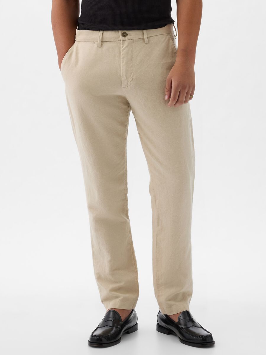 Pantalone slim fit in lino e cotone_3