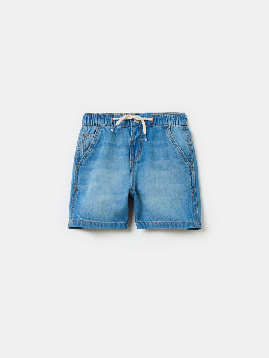 Shorts in denim con coulisse_0