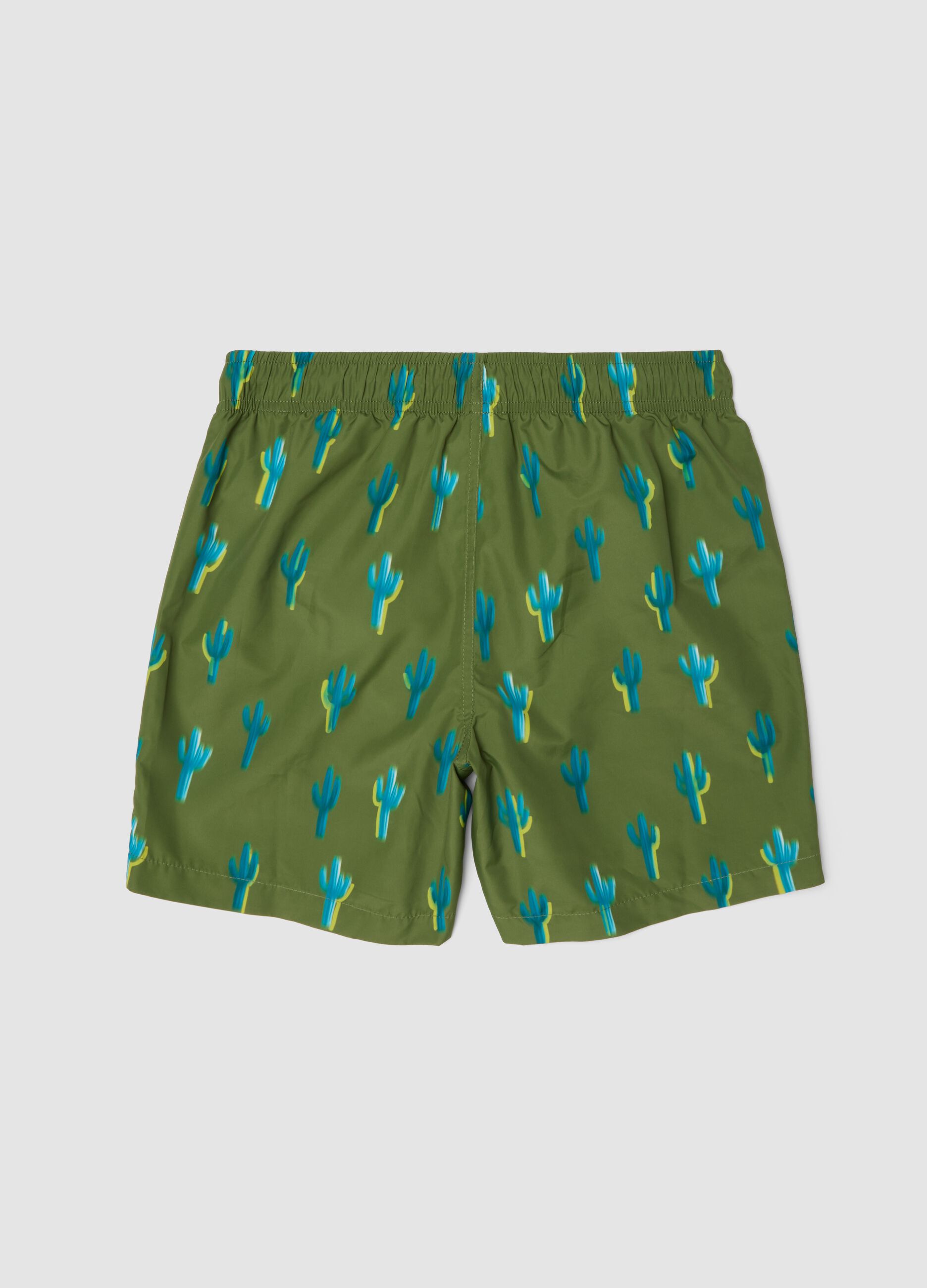 Green cactus-print boys&rsquo; swim shorts