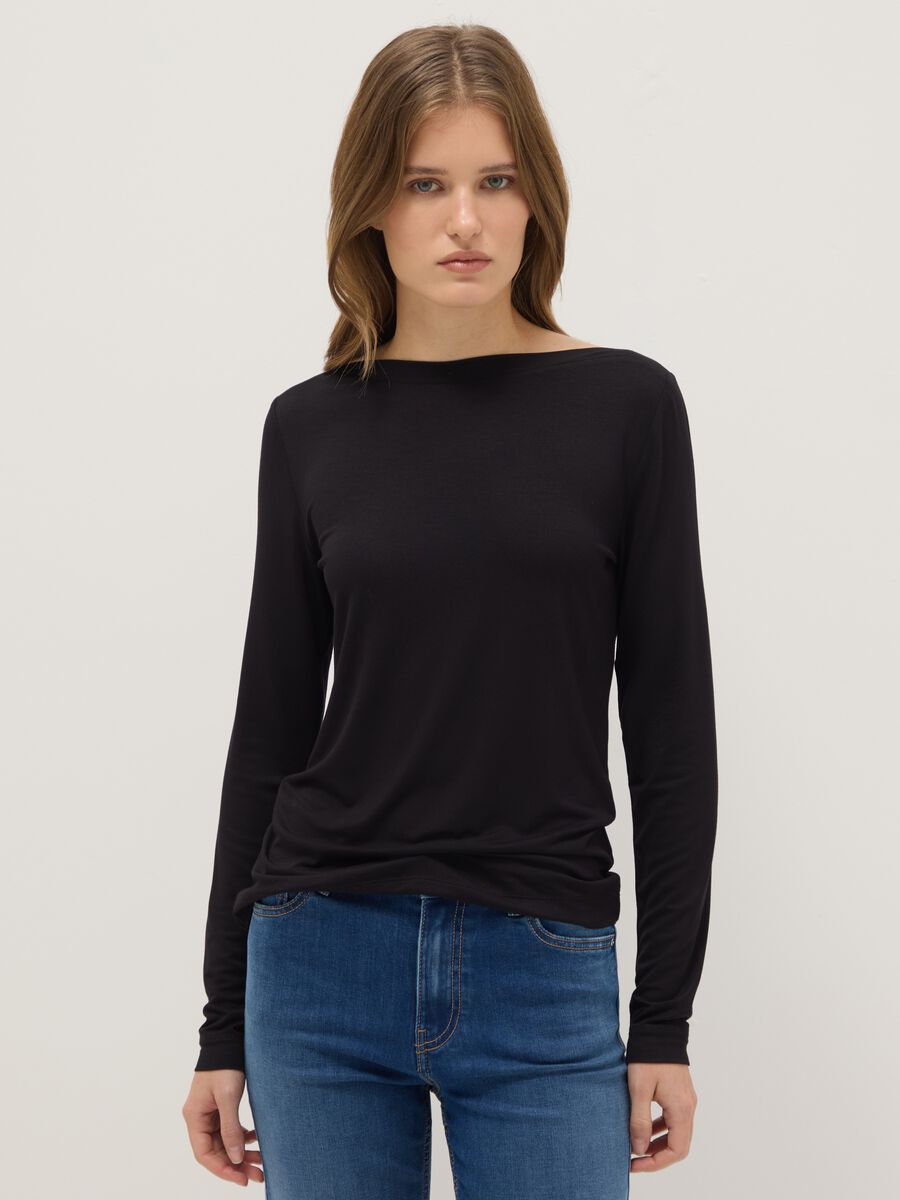 Black crew neck long sleeve regular fit jumper_0