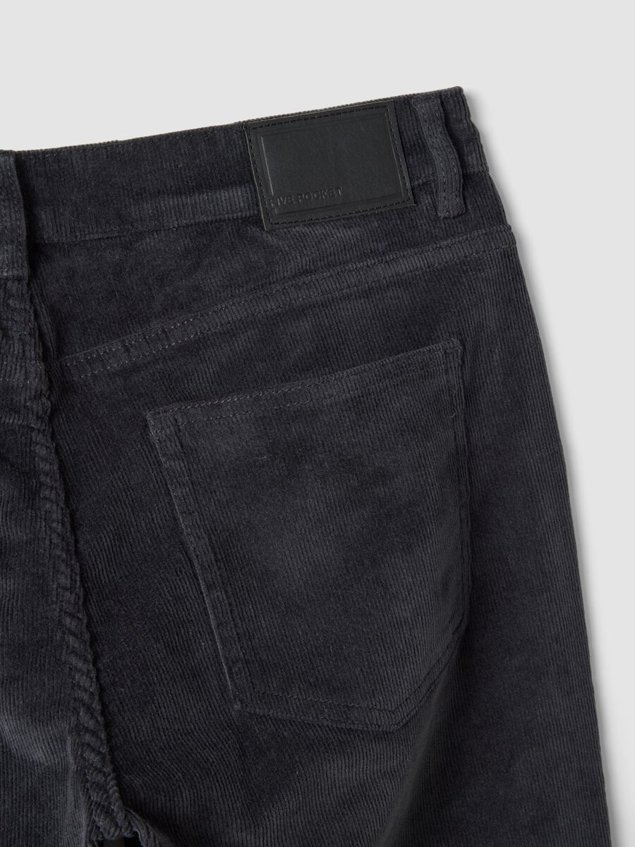 Grey slim-fit ribbed stretch cotton trousers_1