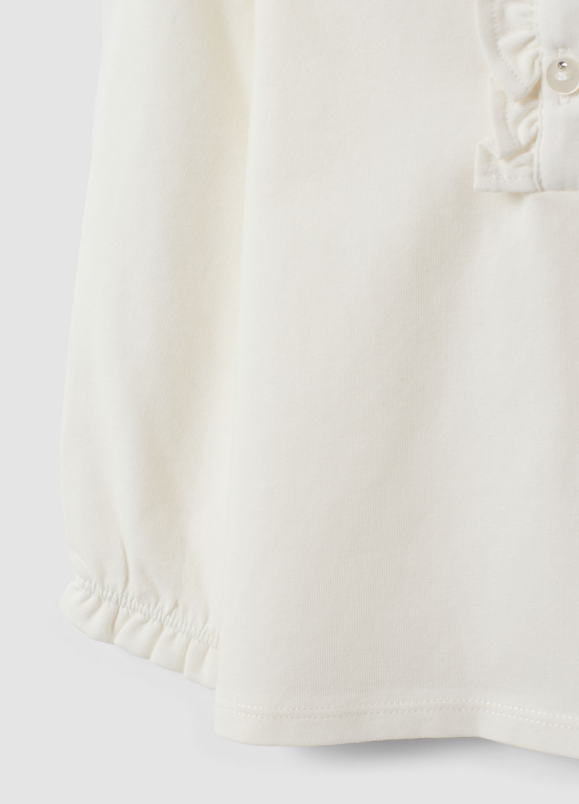 White organic stretch cotton polo shirt with collar for baby girl