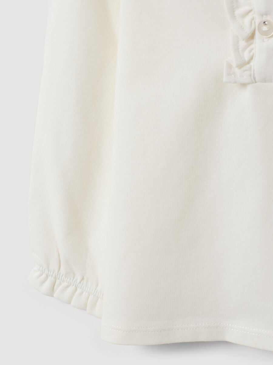 White organic stretch cotton polo shirt with collar for baby girl_2