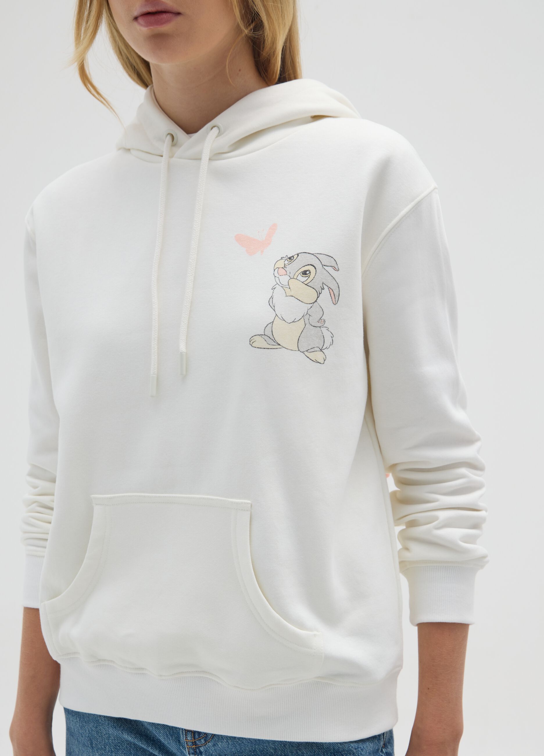 White cotton blend regular fit sweatshirt with print