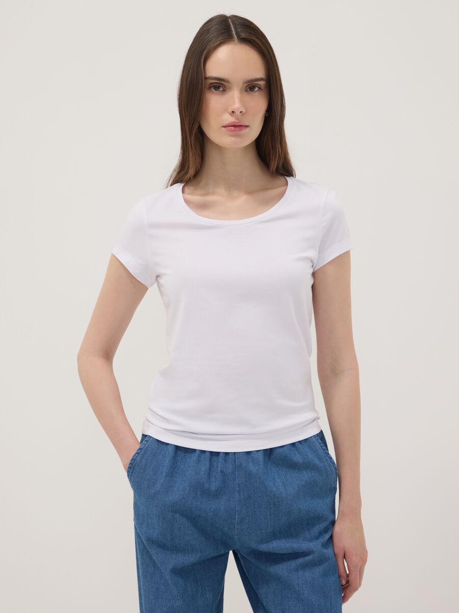 White stretch cotton crew-neck T-shirt, regular fit_1