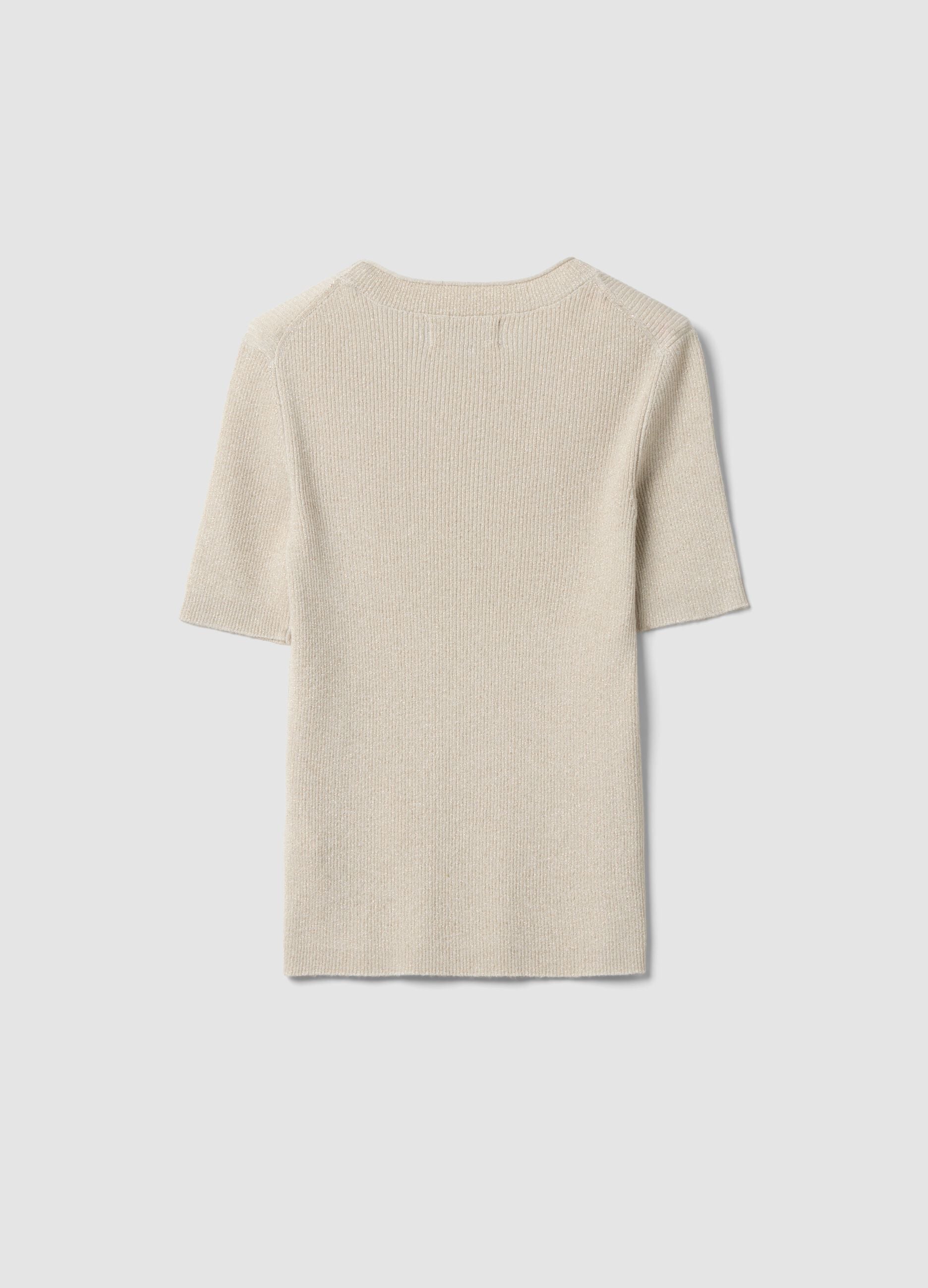 Beige fitted ribbed viscose-blend knit top